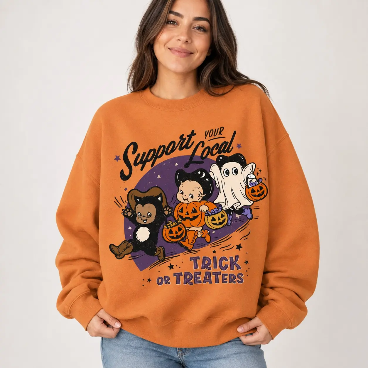 Comfort Colors Support Your Local Trick Or Treaters Shirt, 90s Vintage Halloween Graphic Tee, Retro Nostalgia Whimsigoth Top