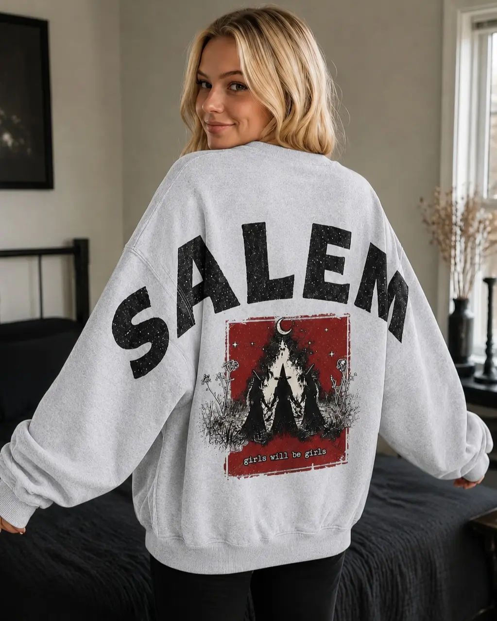 Girls Trip Salem Massachusetts Halloween Sweatshirt, Shoulder-To-Shoulder Spooky Weekend Gift - photo 2