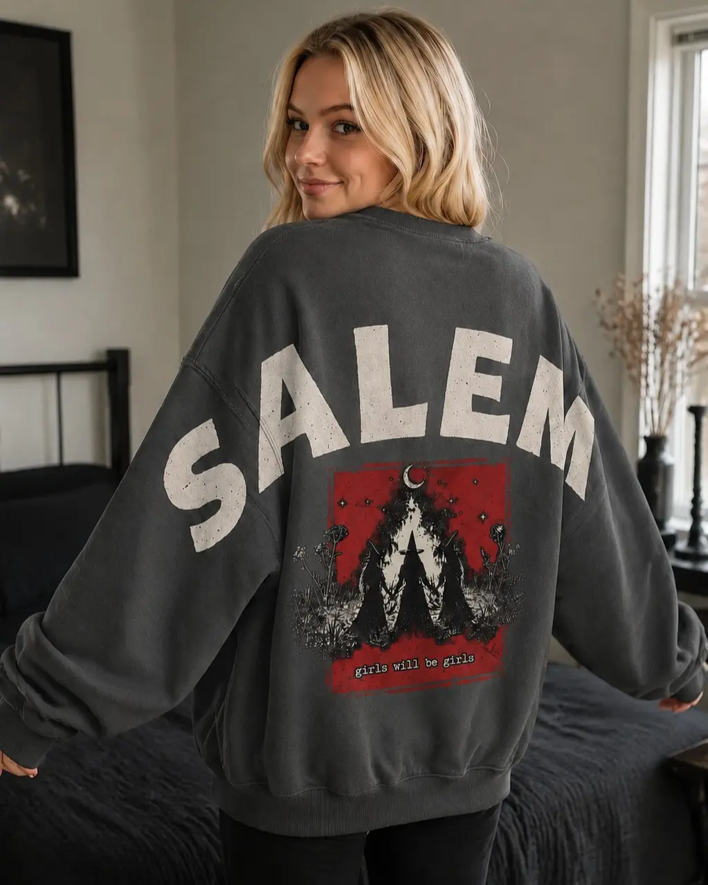 Girls Trip Salem Massachusetts Halloween Sweatshirt, Shoulder-To-Shoulder Spooky Weekend Gift - photo 3