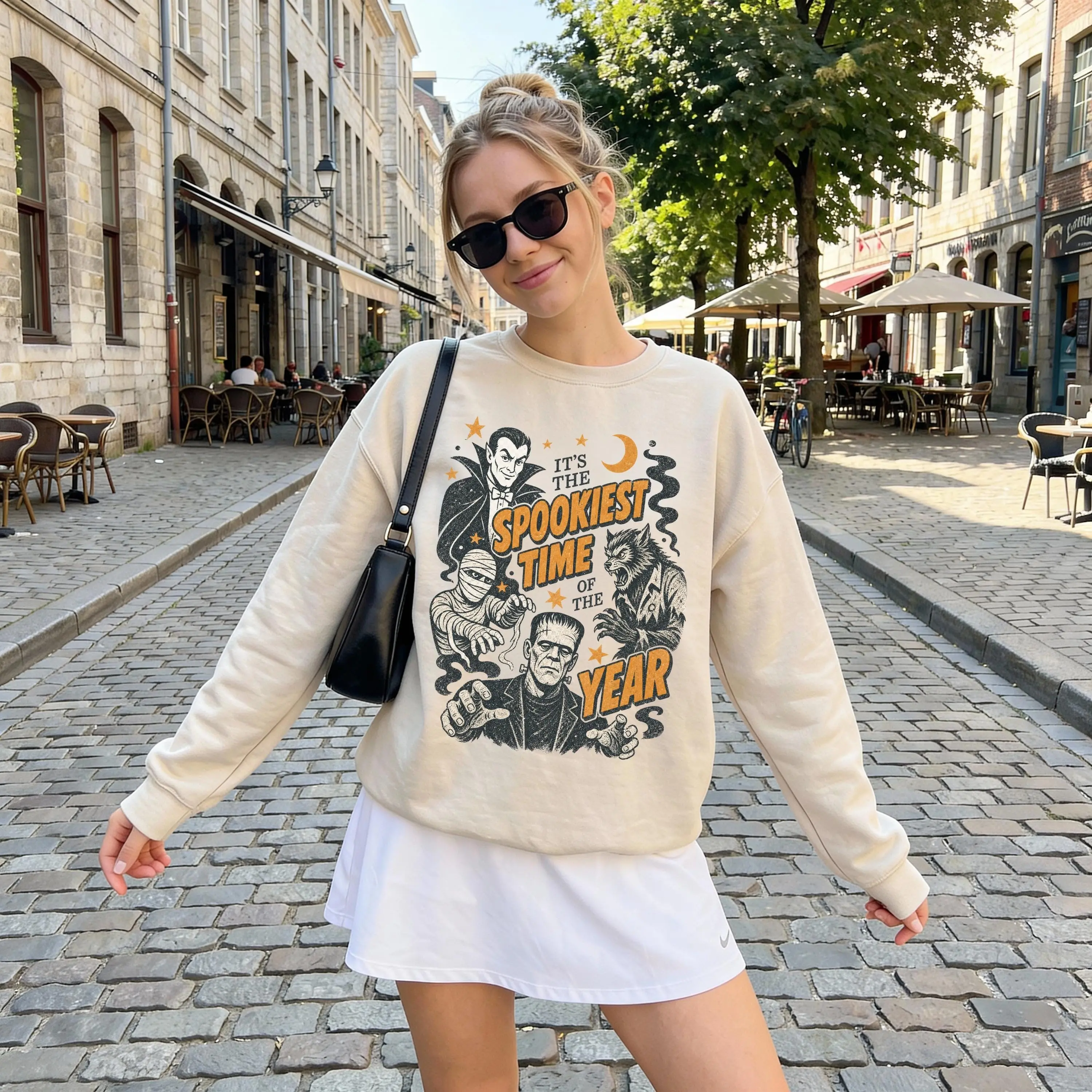 Vintage Spookiest Time Halloween Sweatshirt, Retro Classic Horror Lover Crewneck Gift - photo 3