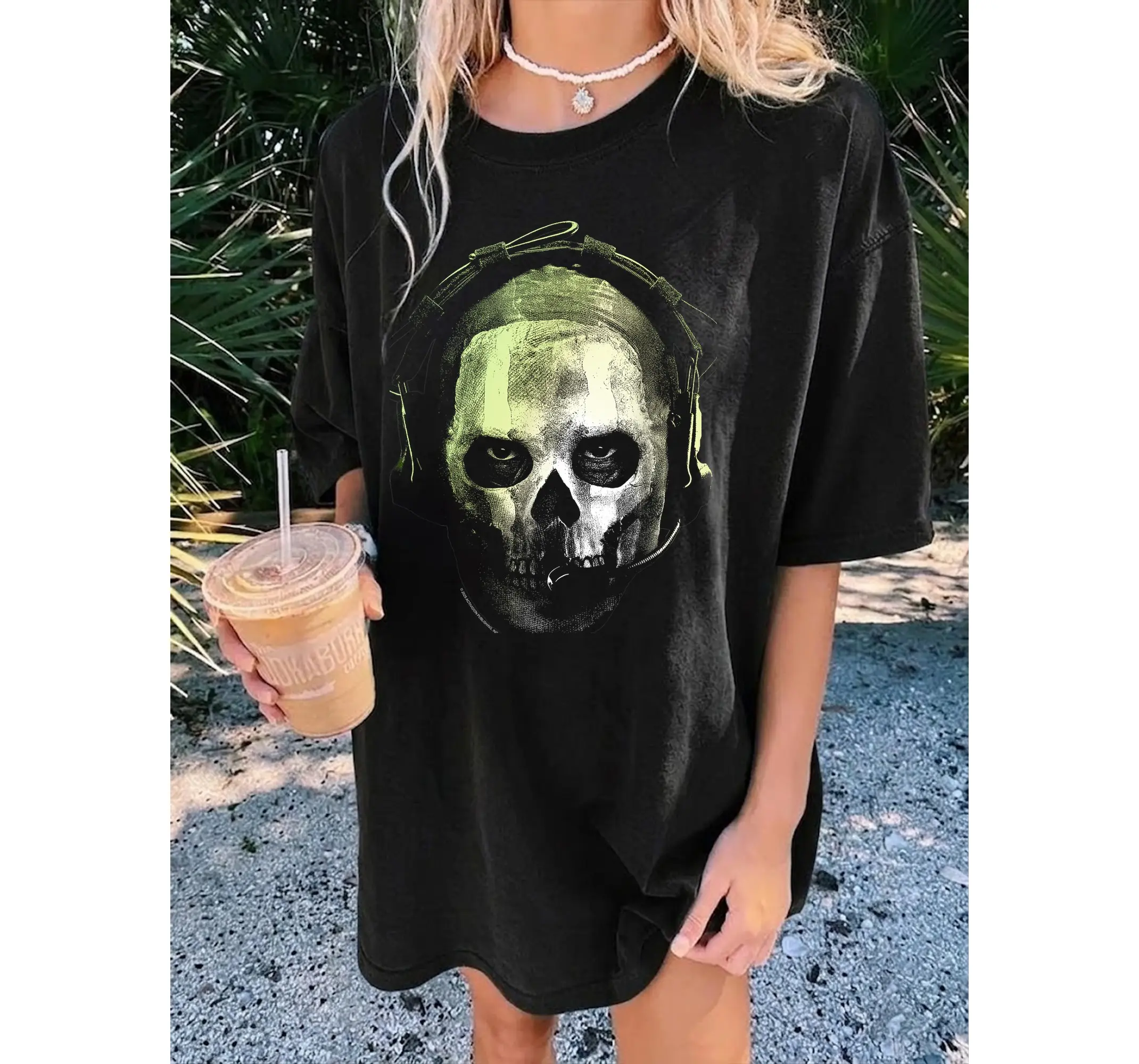 Tactical Skull Gamer Graphic Tee, Mens Video Gaming Apparel Streetwear Shirt - photo 2