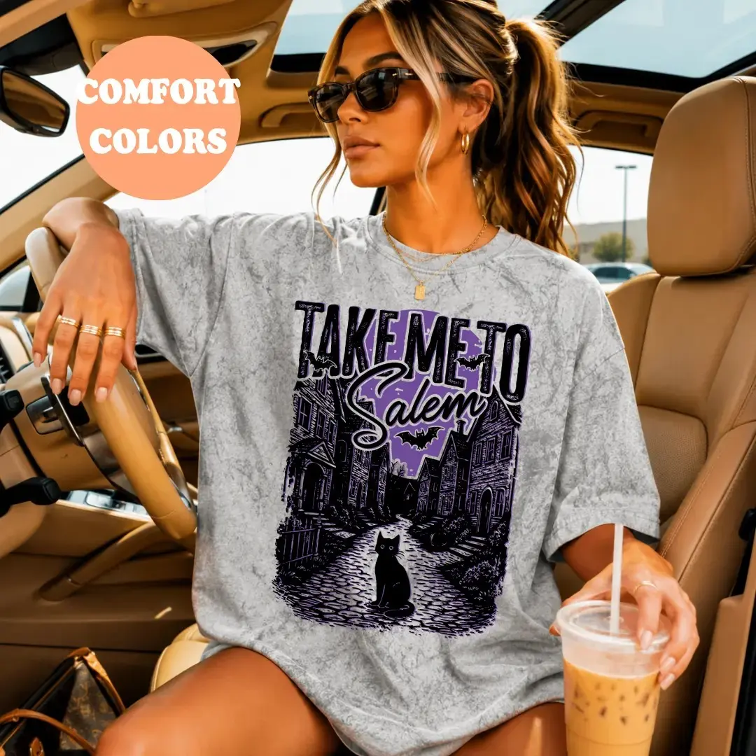 Comfort Colors Take Me to Salem Shirt, Spooky Season Witch Oversized Trendy Fall Halloween Tee for Women