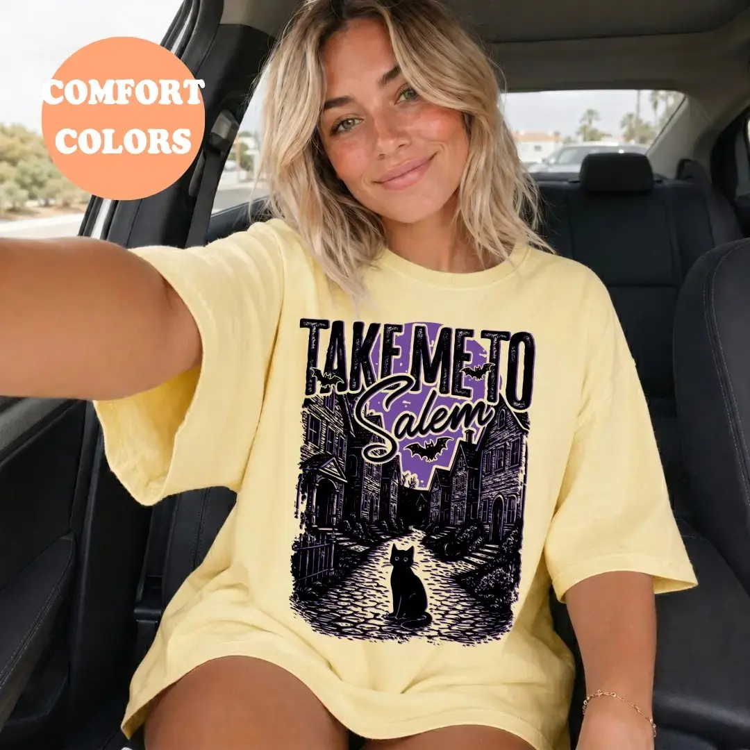 Comfort Colors Take Me to Salem Shirt, Spooky Season Witch Oversized Trendy Fall Halloween Tee for Women - photo 3