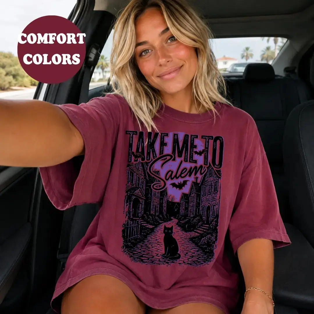 Comfort Colors Take Me to Salem Shirt, Spooky Season Witch Oversized Trendy Fall Halloween Tee for Women - photo 4