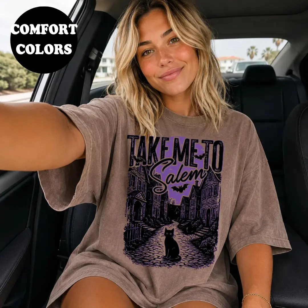 Comfort Colors Take Me to Salem Shirt, Spooky Season Witch Oversized Trendy Fall Halloween Tee for Women - photo 5
