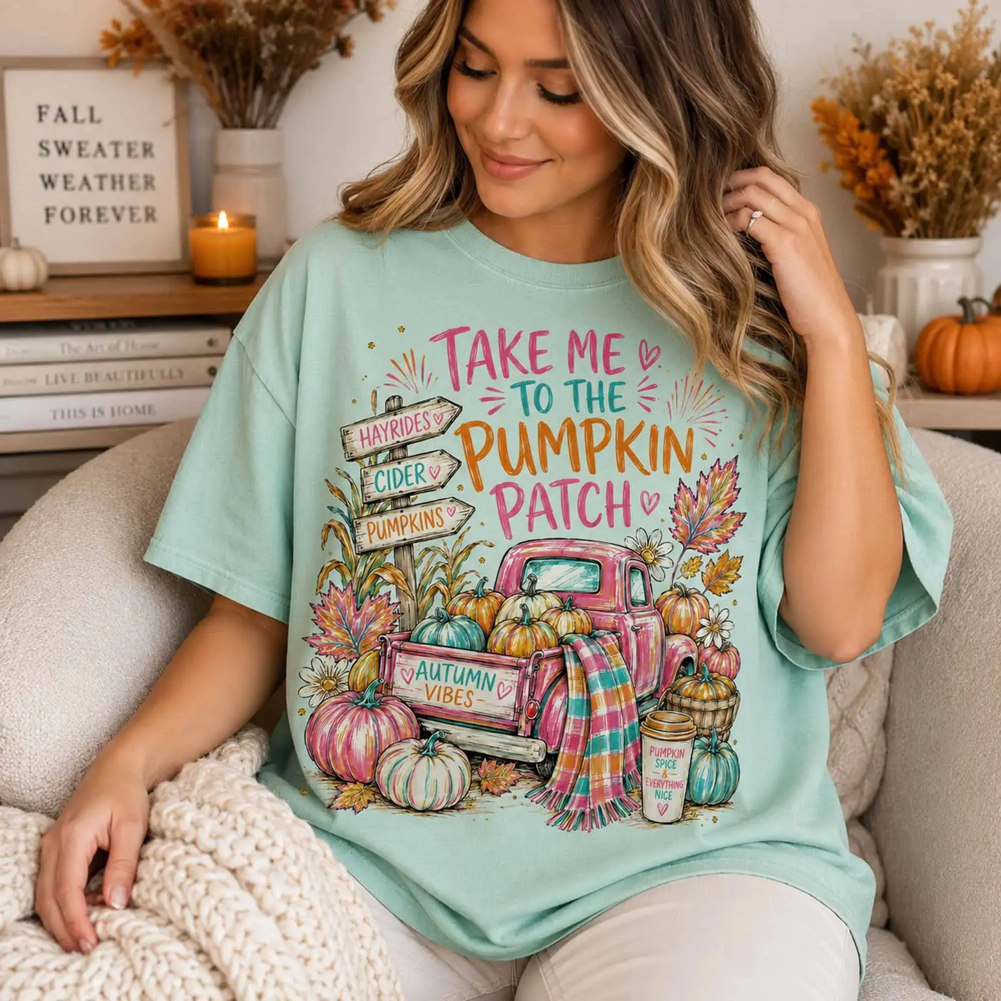 Take Me to the Pumpkin Patch Shirt, Colorful Autumn Graphic Tee, Preppy Coquette Style, Girly Halloween Tee - photo 3