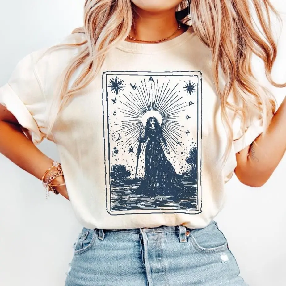 Comfort Colors Tarot Feminist Witch Shirt, Vintage Halloween Witchy Vibes Girly Tee Gift