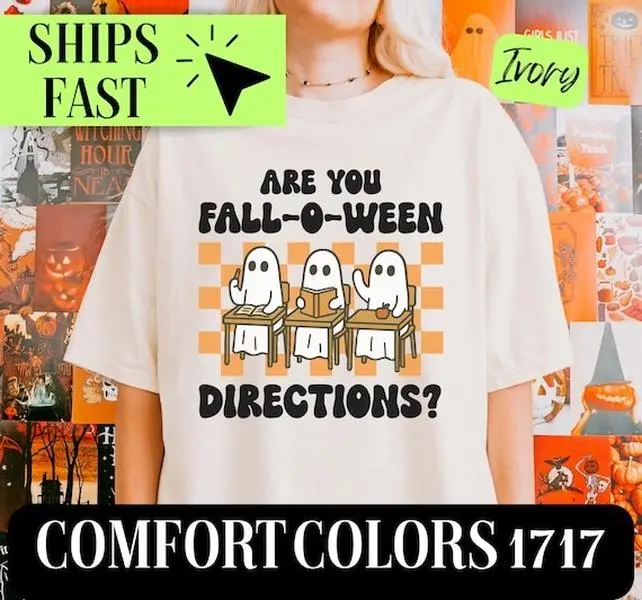 Comfort Colors Teacher Halloween Shirt, Funny Fall-O-Ween Cute Ghost Spooky Educator Tee for Women