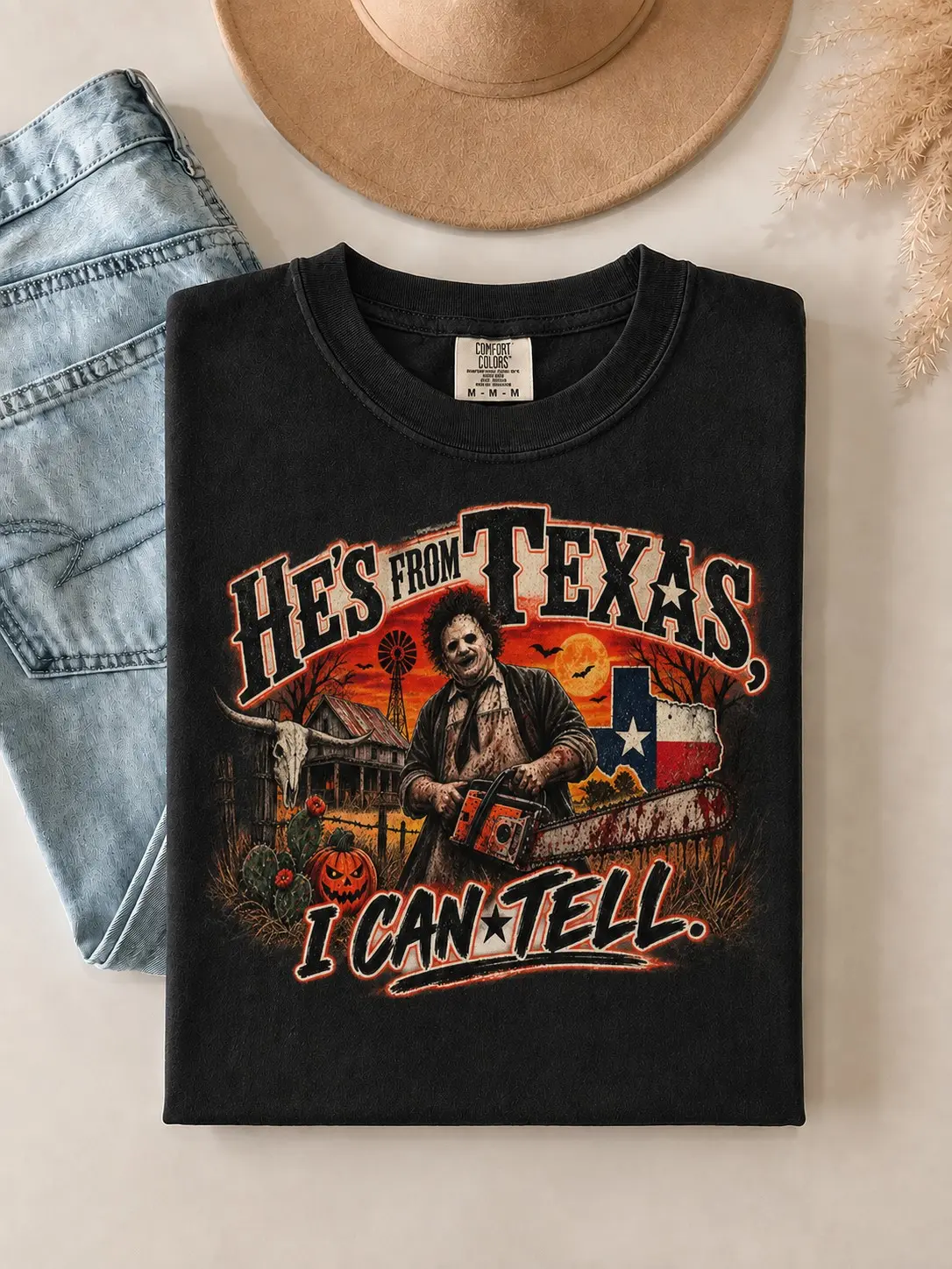 Texas Chainsaw Killer Horror Shirt, Western Halloween Spooky Cowboy Vintage Graphic Tee