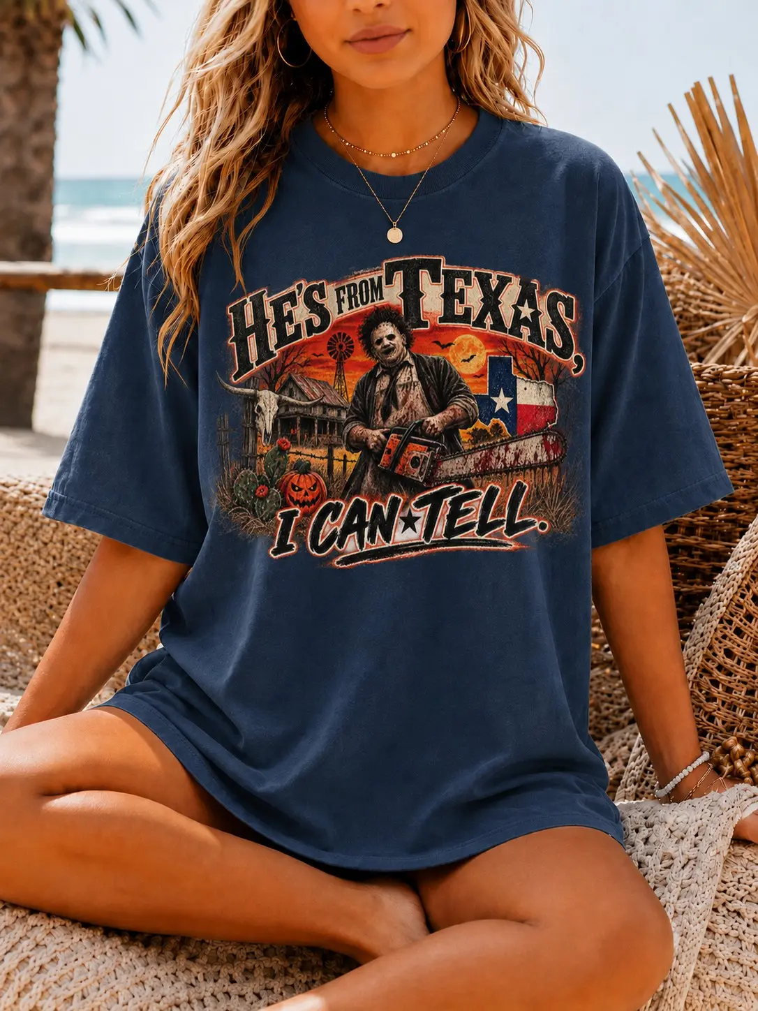 Texas Chainsaw Killer Horror Shirt, Western Halloween Spooky Cowboy Vintage Graphic Tee - photo 3