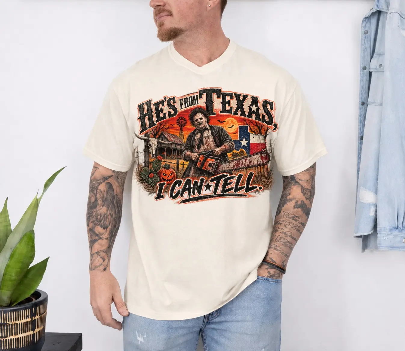 Texas Chainsaw Killer Horror Shirt, Western Halloween Spooky Cowboy Vintage Graphic Tee - photo 4