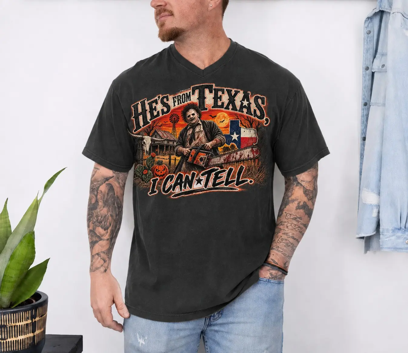 Texas Chainsaw Killer Horror Shirt, Western Halloween Spooky Cowboy Vintage Graphic Tee - photo 5