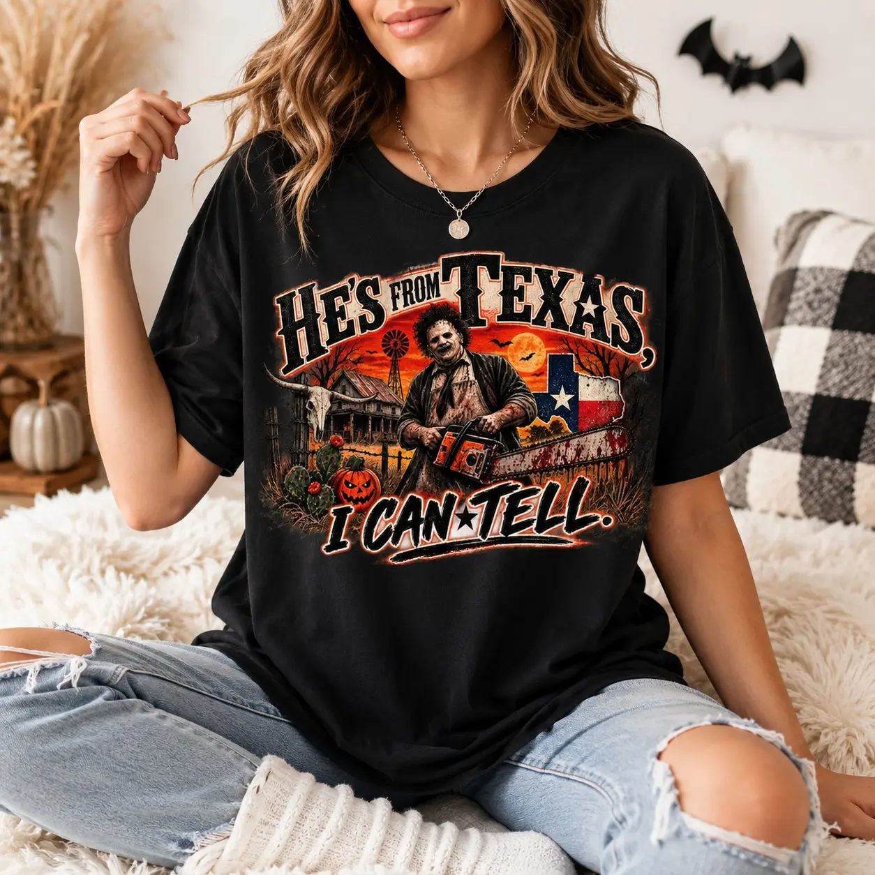 Comfort Colors Texas Horror T-Shirt, Chainsaw Killer Graphic Tee, Western Spooky Halloween Shirt - photo 2