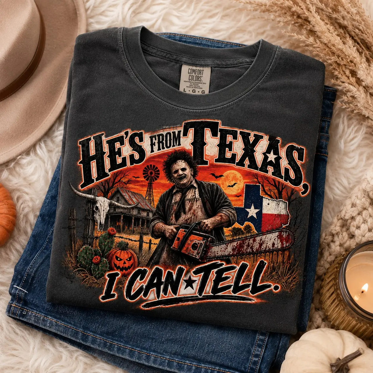Comfort Colors Texas Horror T-Shirt, Chainsaw Killer Graphic Tee, Western Spooky Halloween Shirt - photo 3