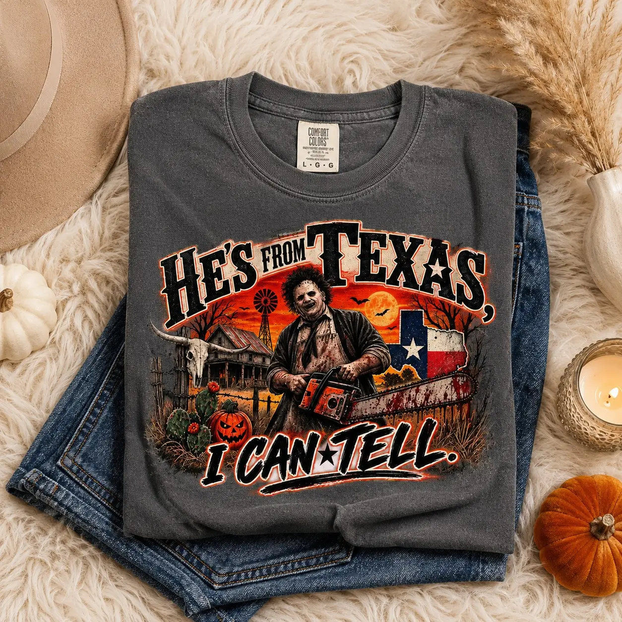 Comfort Colors Texas Horror T-Shirt, Chainsaw Killer Graphic Tee, Western Spooky Halloween Shirt - photo 4