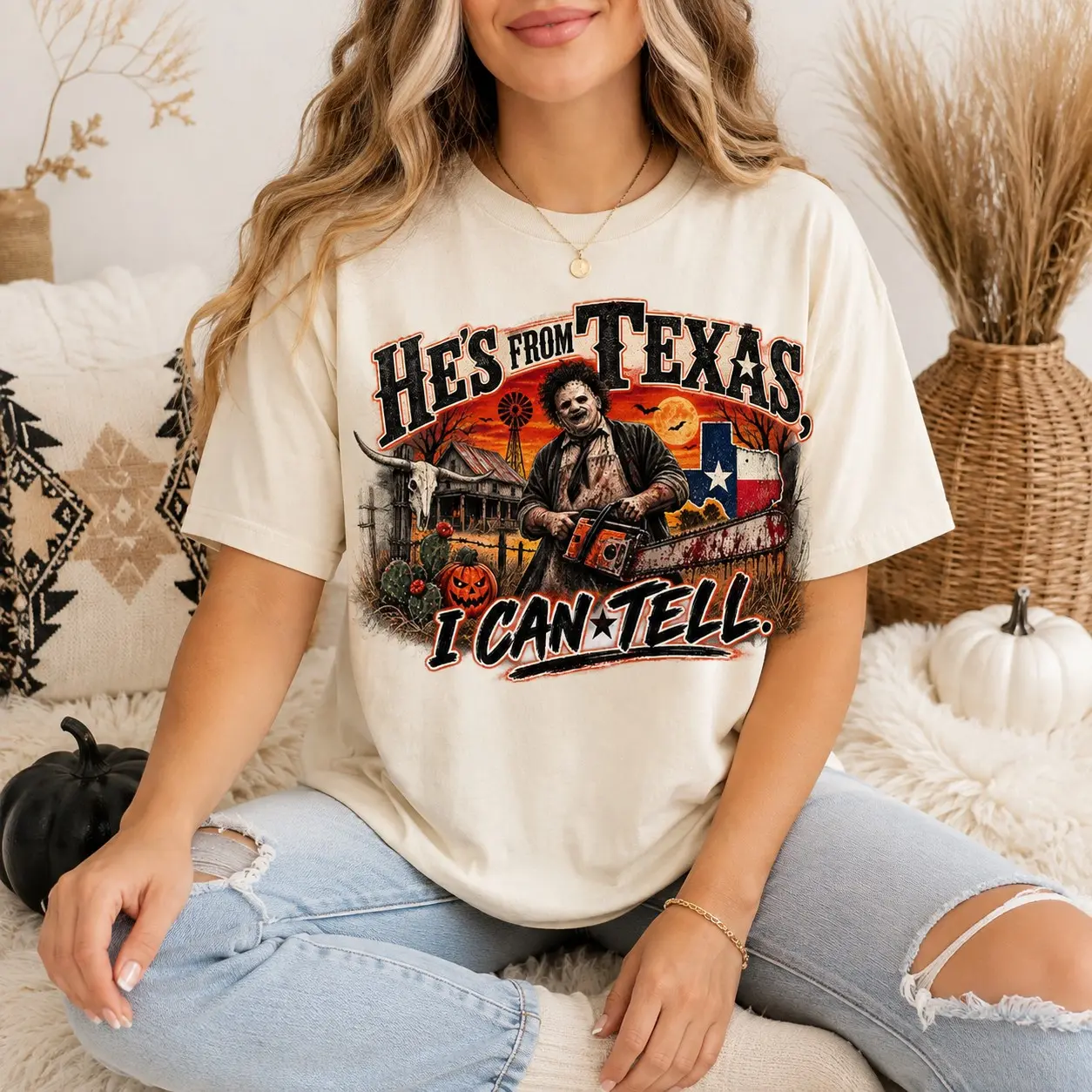 Comfort Colors Texas Horror T-Shirt, Chainsaw Killer Graphic Tee, Western Spooky Halloween Shirt - photo 5