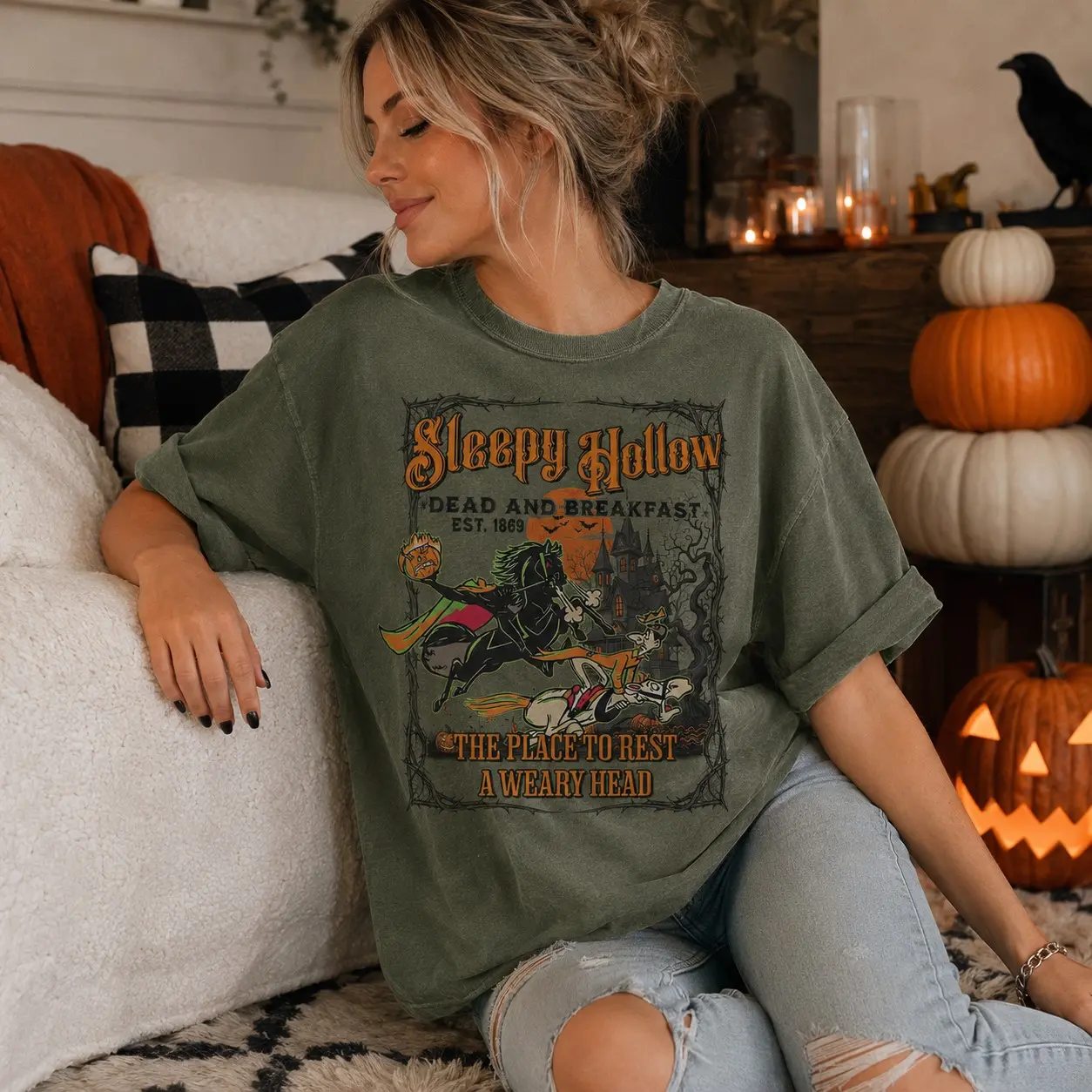 The Headless Horseman Shirt, Sleepy Hollow Halloween Tee, Horror Cartoon Party Gift Top