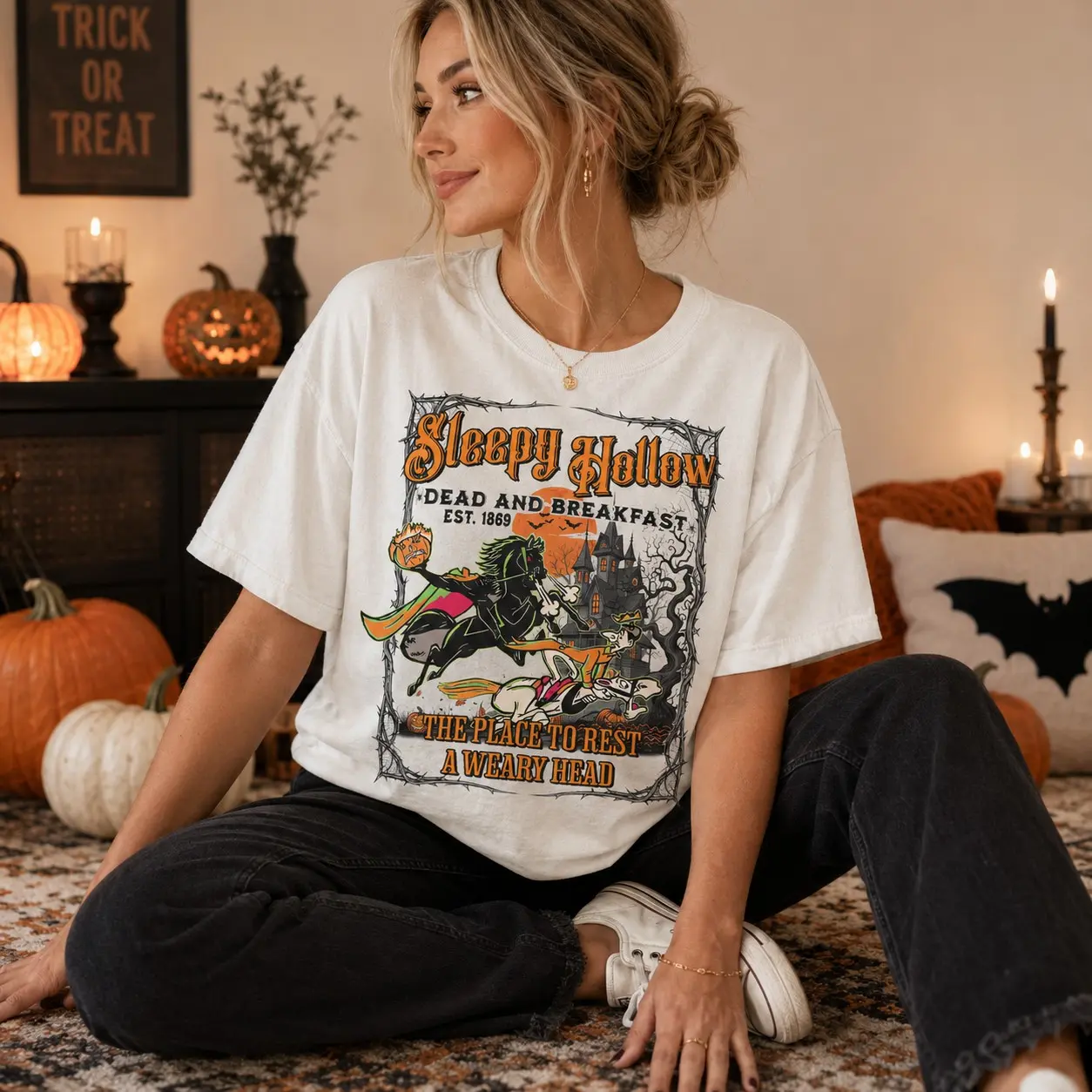 The Headless Horseman Shirt, Sleepy Hollow Halloween Tee, Horror Cartoon Party Gift Top - photo 2