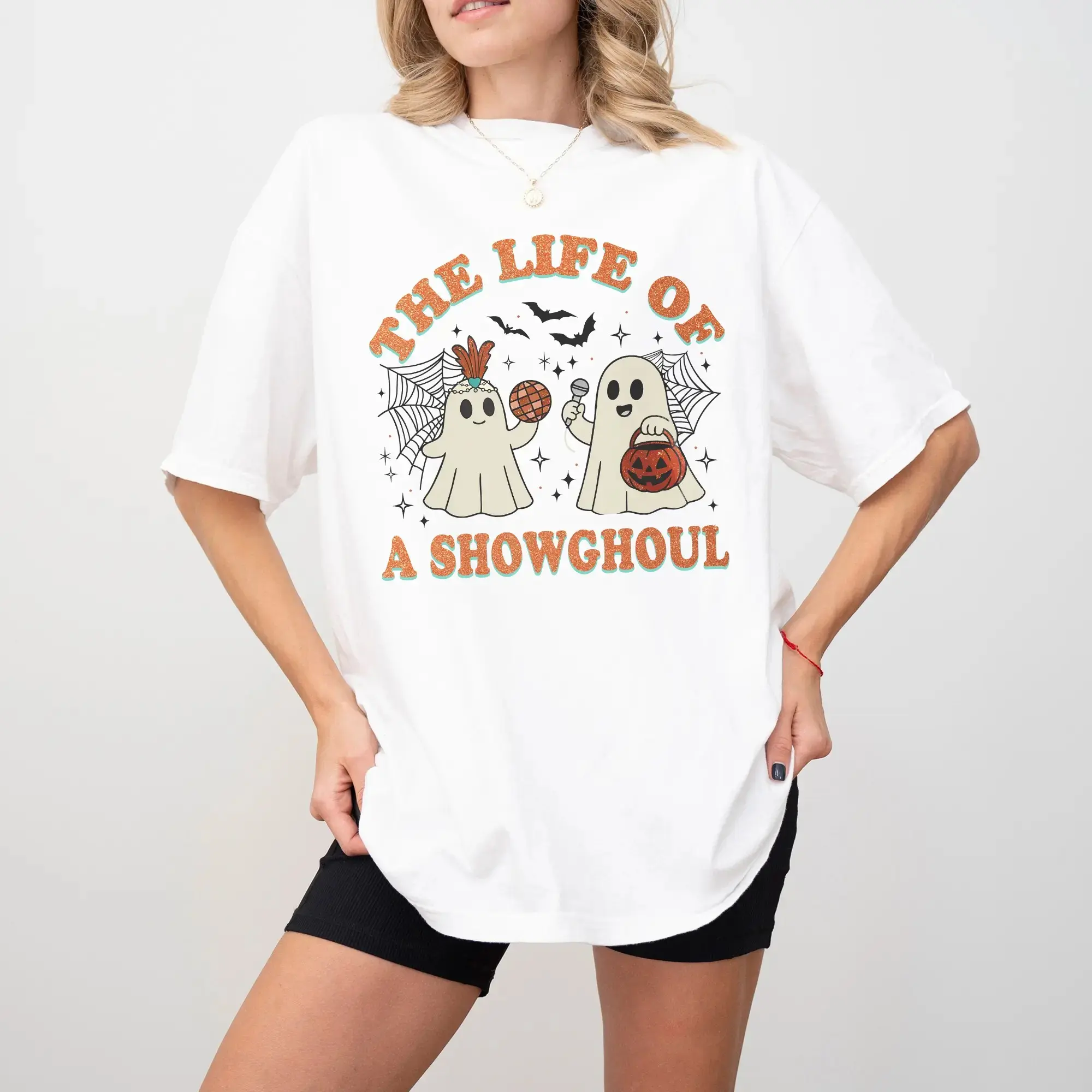 Comfort Colors The Life of a Showghoul Shirt, Cute Ghost Funny Skeleton Music Album Halloween Tee for Women