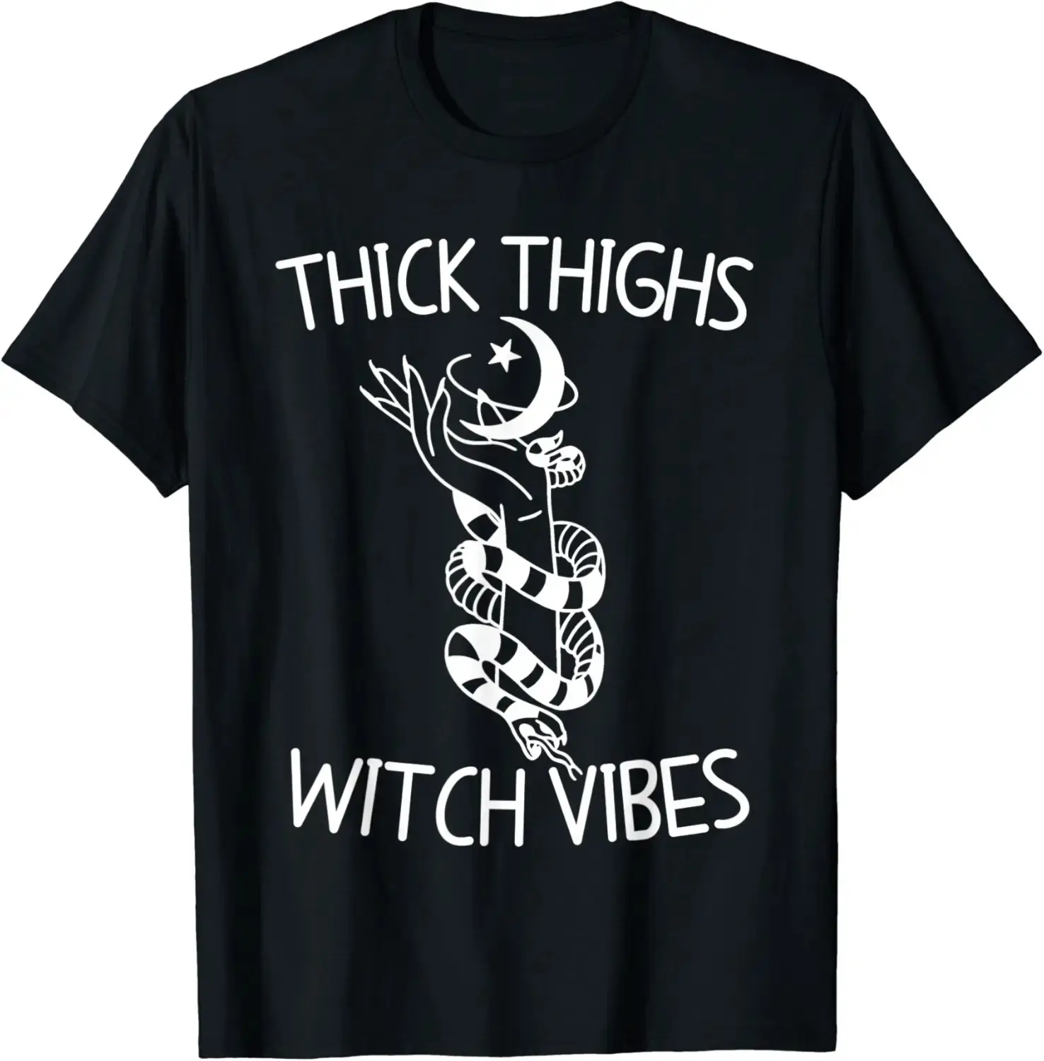 Thick Thighs Witch Vibes T-Shirt, Funny Witchy Halloween Fall Tee for Plus Size Curvy Women - photo 1