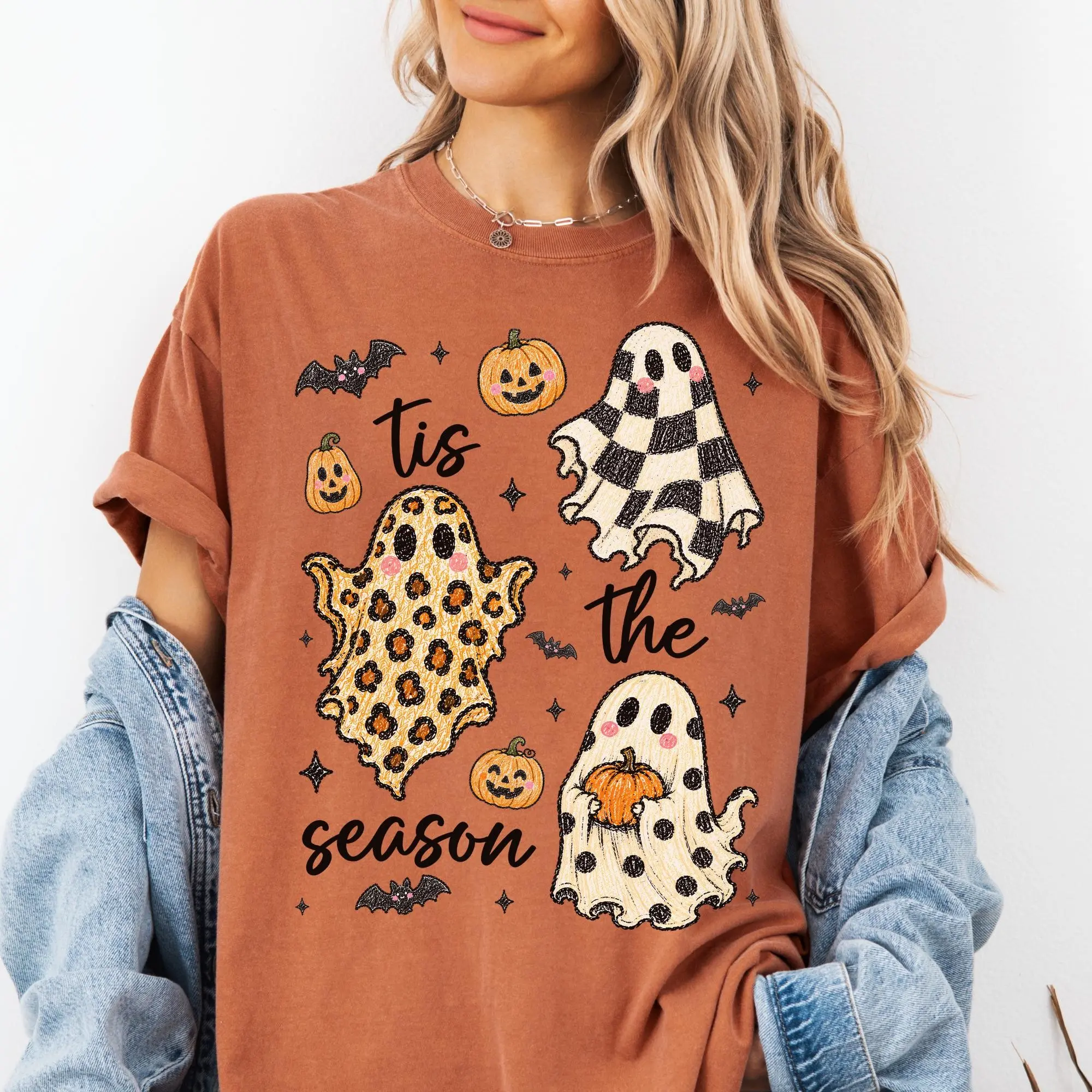 Tis the Season Fall Shirt, Retro Ghost Pumpkin Lover Halloween Graphic Tee Gift for Women - photo 2