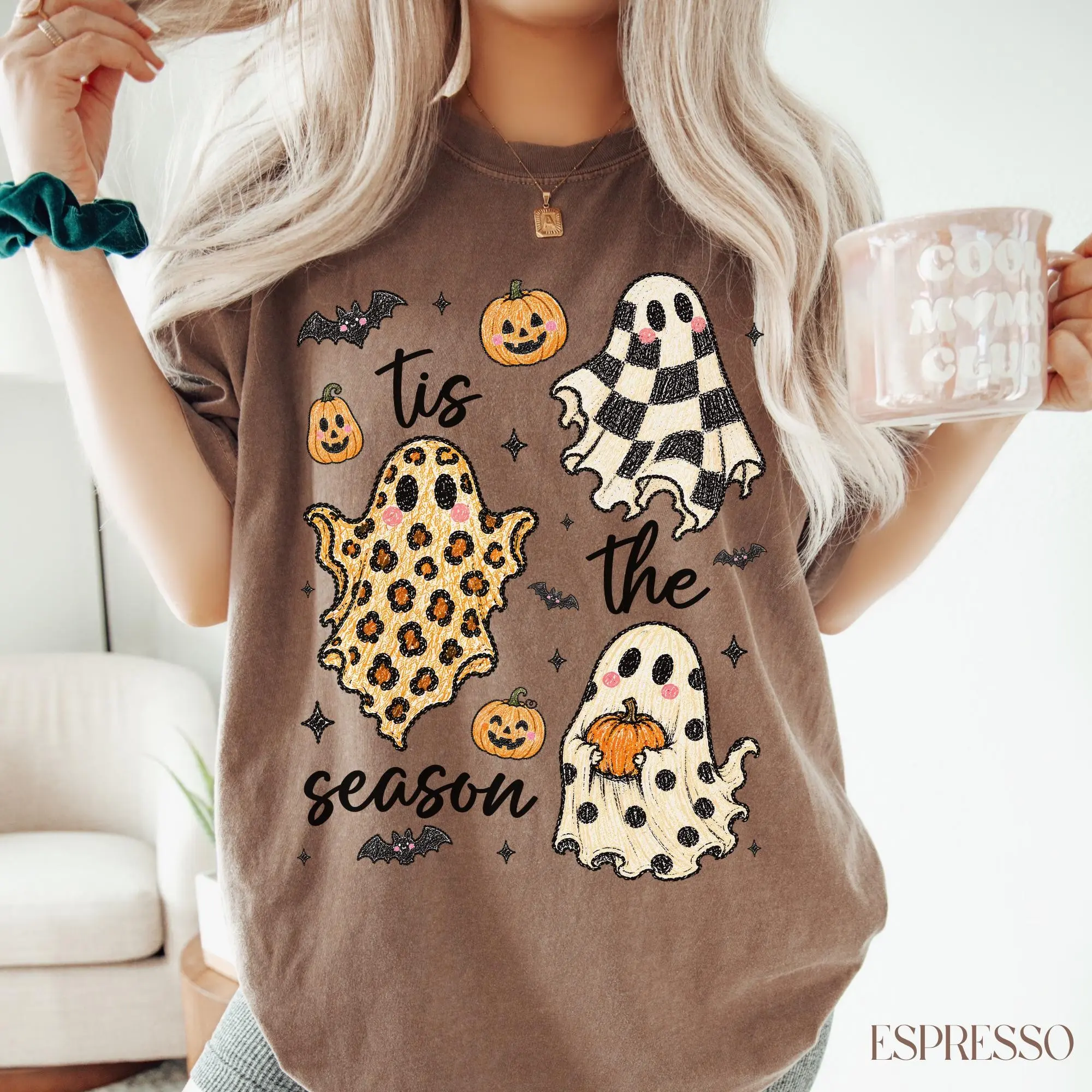 Tis the Season Fall Shirt, Retro Ghost Pumpkin Lover Halloween Graphic Tee Gift for Women - photo 3