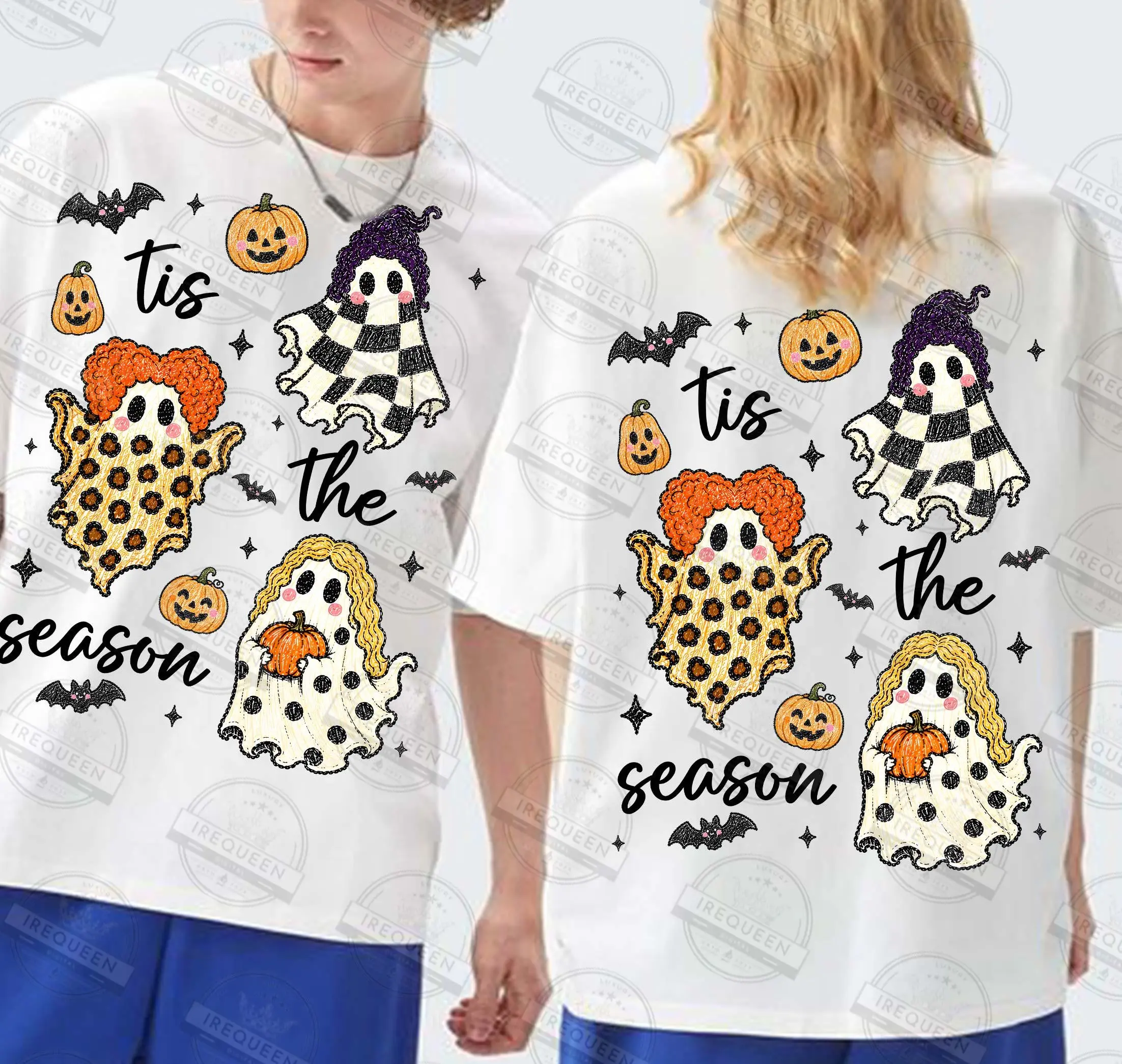 Comfort Colors Tis the Season Ghost Shirt, Checkered Leopard Polka Dot Pumpkin Patch Halloween Witch Tee - photo 5
