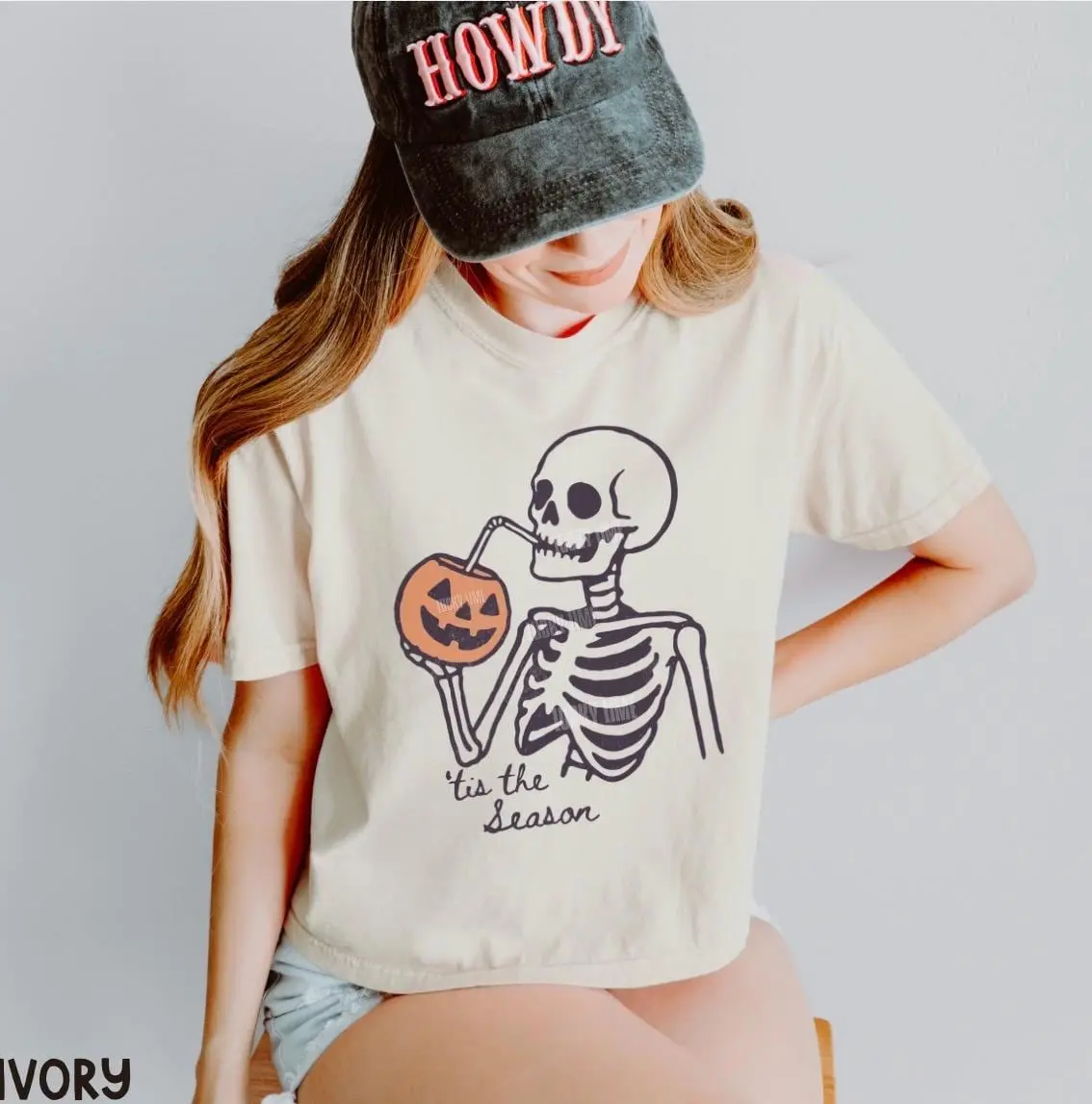 Tis The Season Halloween Cropped Shirt, Skeleton Summerween Boxy Tee, Funny Womens Comfort Colors Fall Crop Top - photo 2