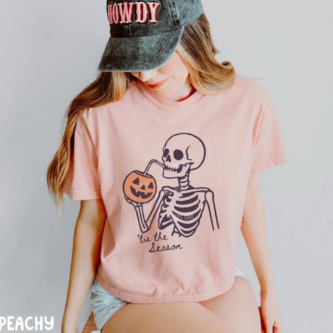 Tis The Season Halloween Cropped Shirt, Skeleton Summerween Boxy Tee, Funny Womens Comfort Colors Fall Crop Top - photo 3