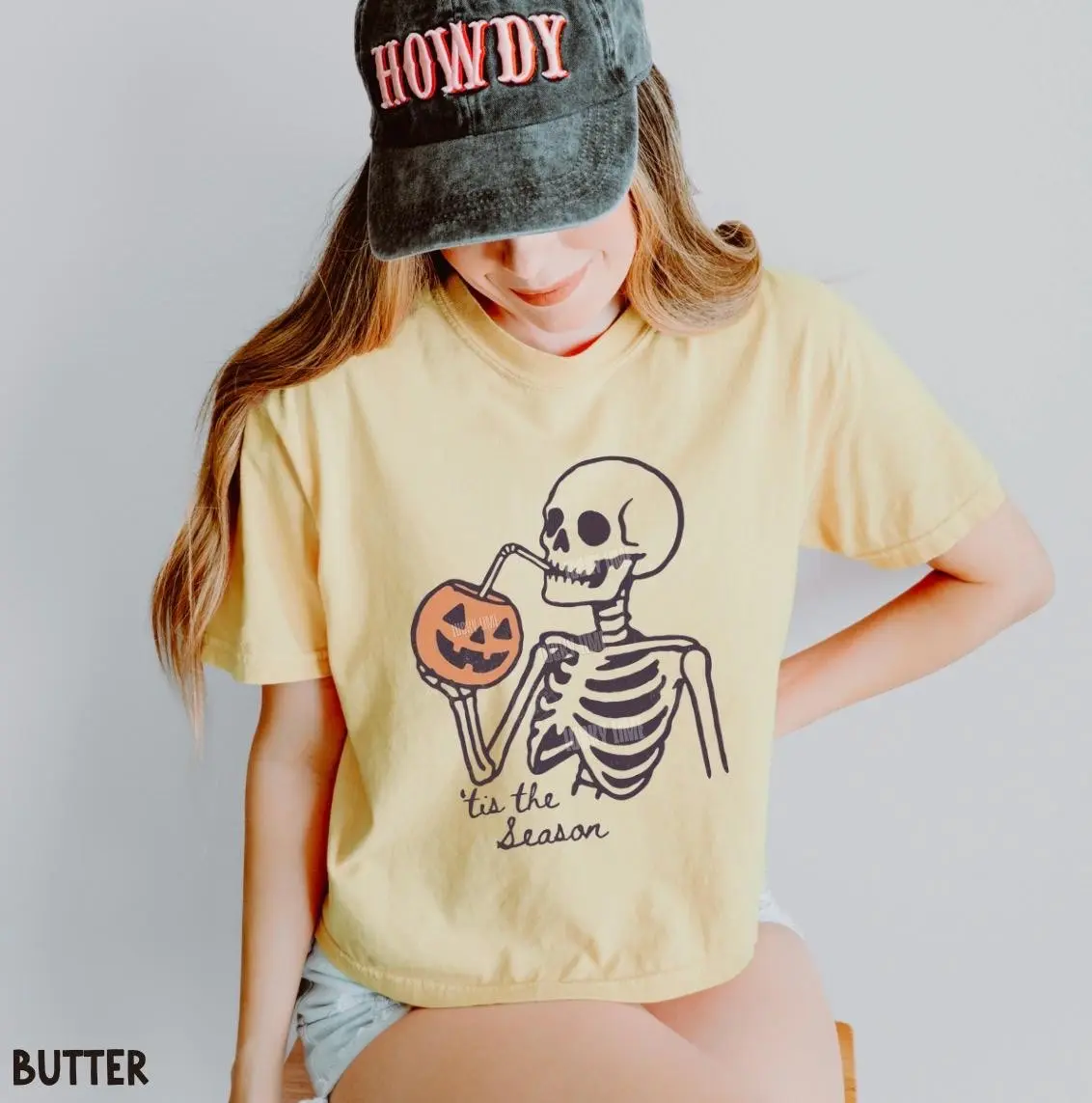 Tis The Season Halloween Cropped Shirt, Skeleton Summerween Boxy Tee, Funny Womens Comfort Colors Fall Crop Top - photo 4