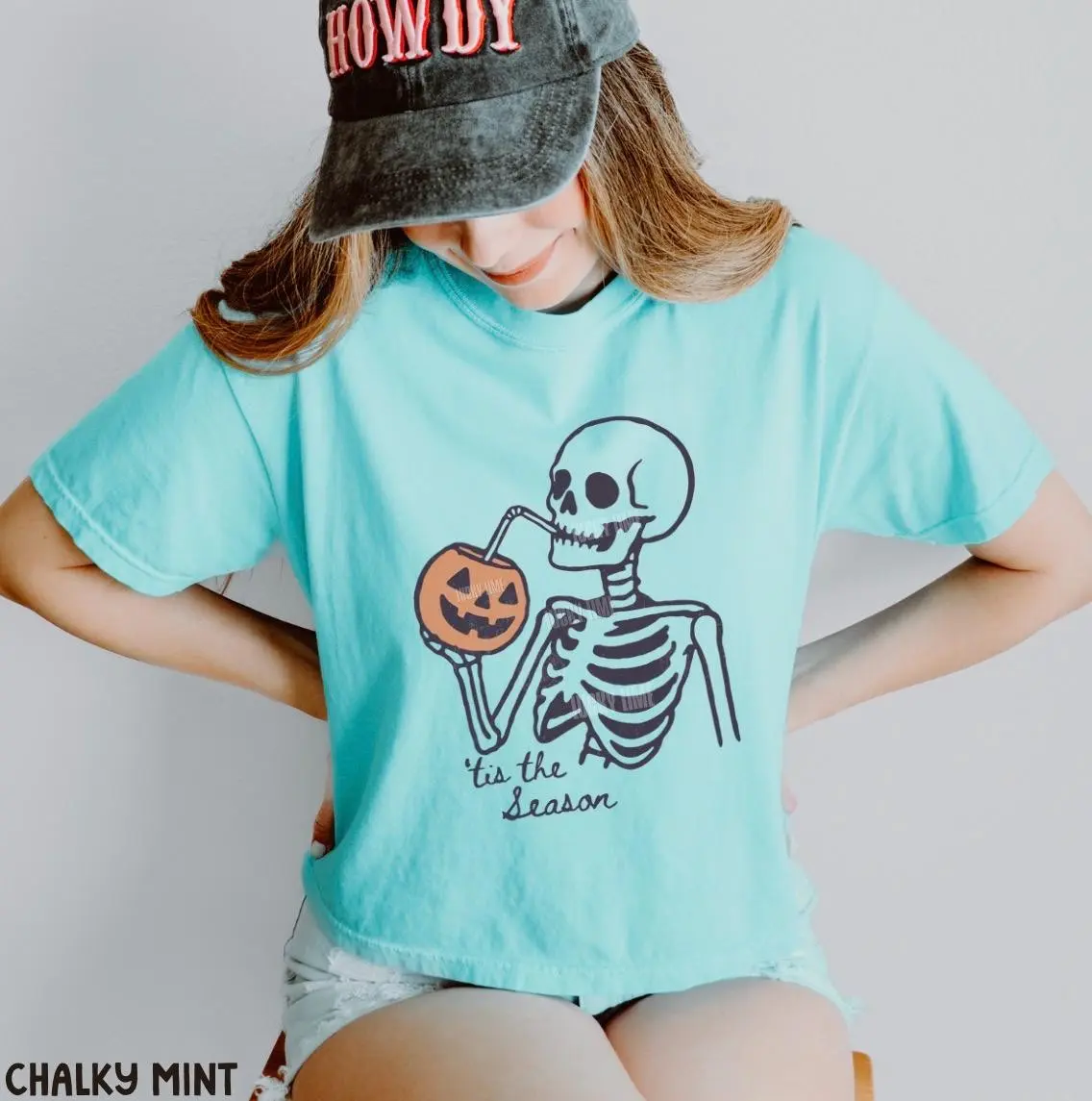 Tis The Season Halloween Cropped Shirt, Skeleton Summerween Boxy Tee, Funny Womens Comfort Colors Fall Crop Top - photo 5