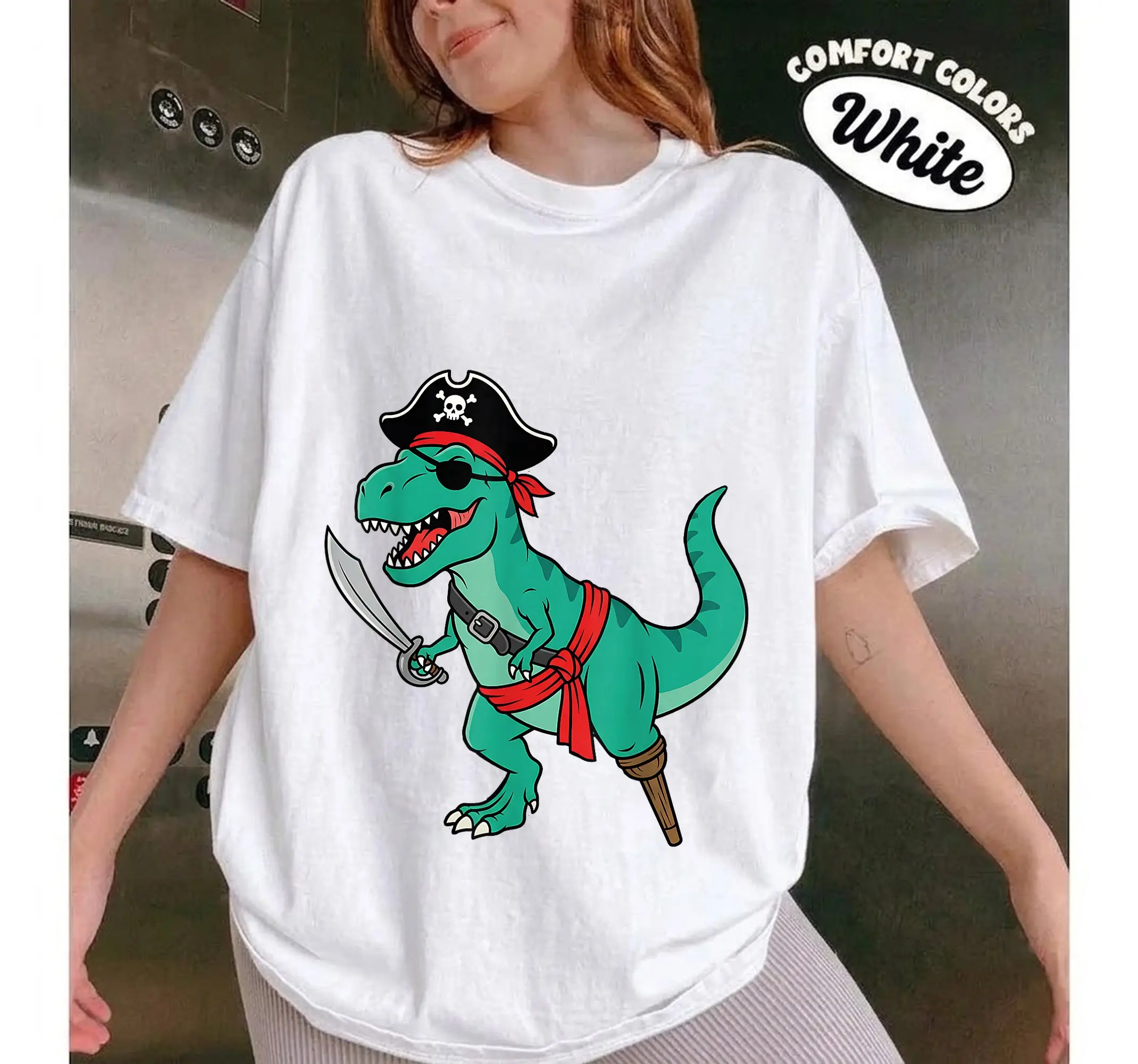 Toddler Boy Halloween Costume Shirt, Funny Pirate Dinosaur Kids Graphic Tee