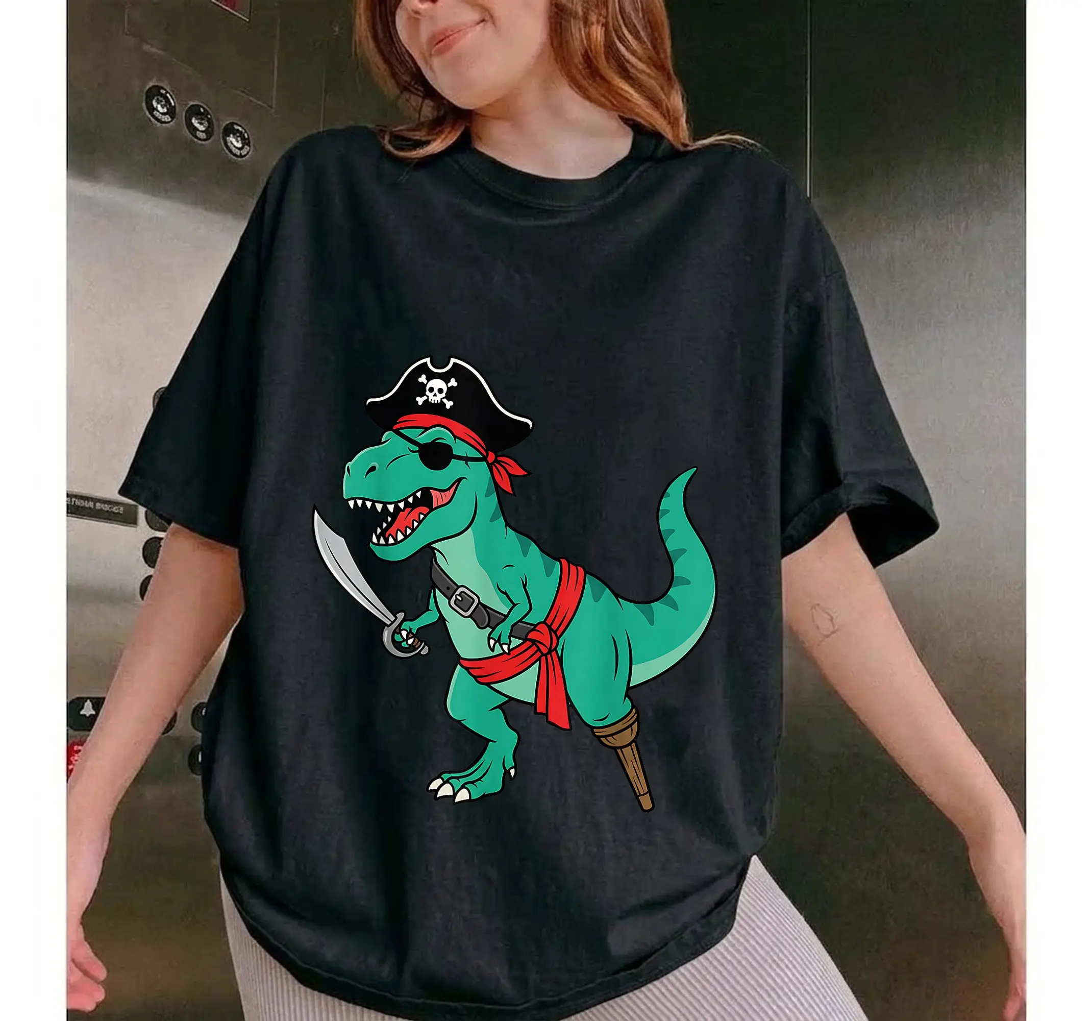 Toddler Boy Halloween Costume Shirt, Funny Pirate Dinosaur Kids Graphic Tee - photo 2