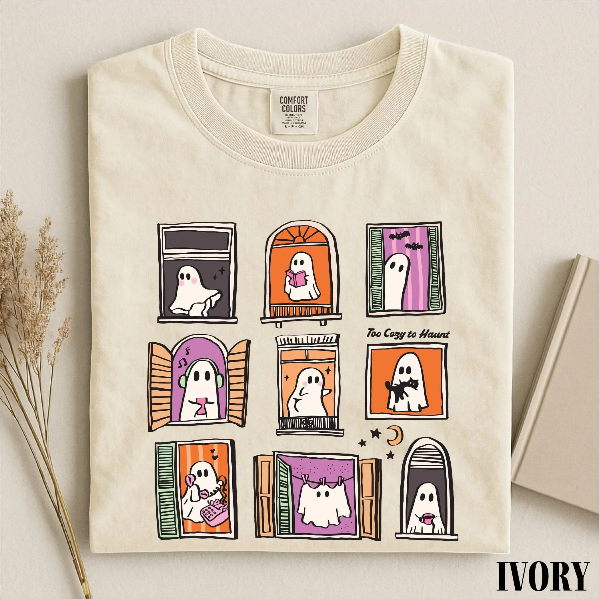 Too Cozy To Haunt Shirt, Cute Ghost Window Graphic Comfort Colors Halloween Spooky Season Gift Tee - photo 3