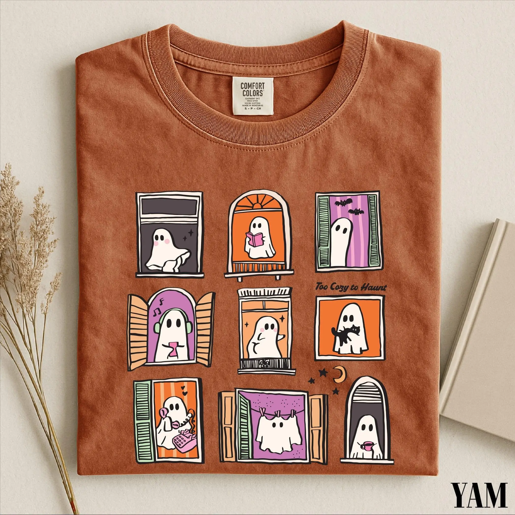 Too Cozy To Haunt Shirt, Cute Ghost Window Graphic Comfort Colors Halloween Spooky Season Gift Tee - photo 4