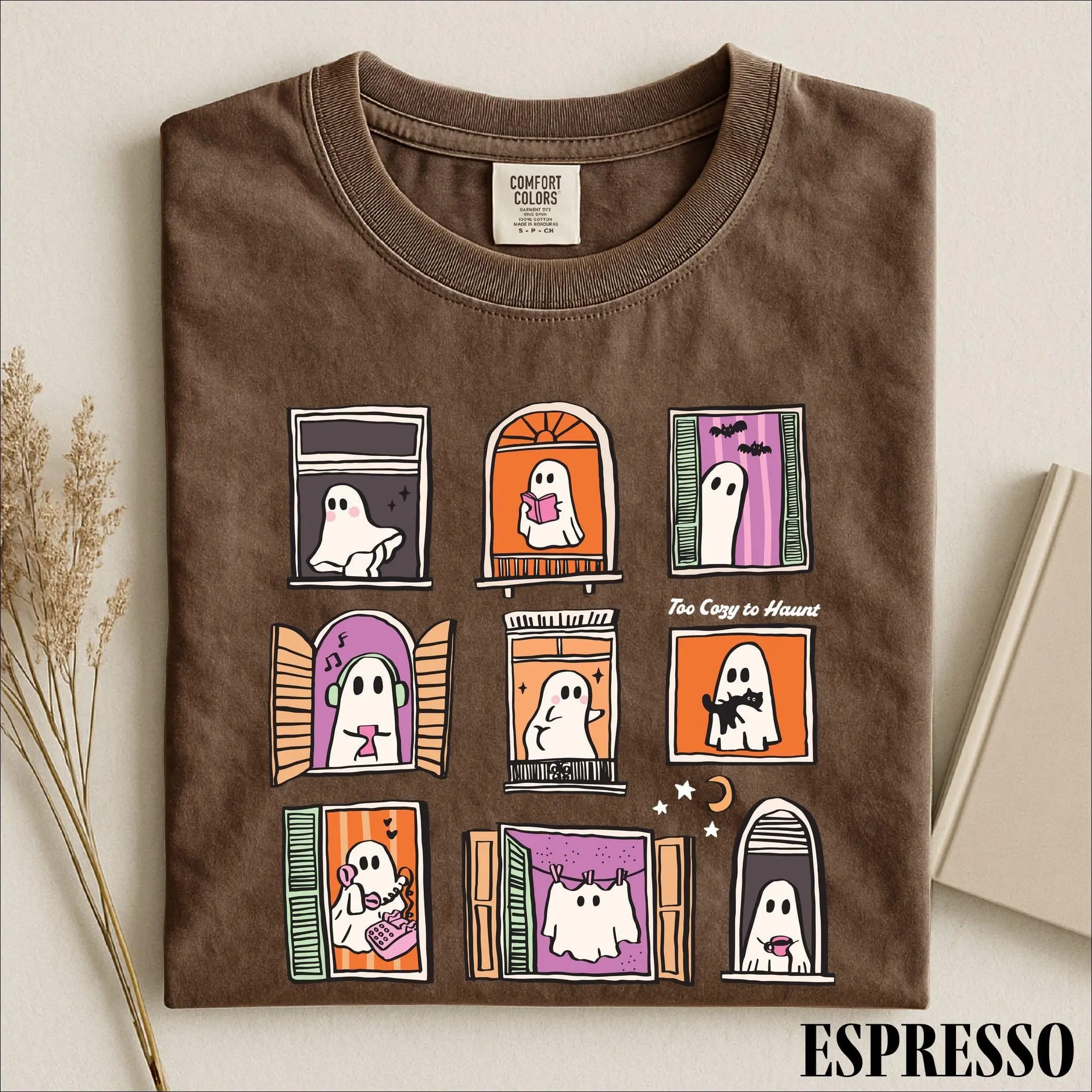 Too Cozy To Haunt Shirt, Cute Ghost Window Graphic Comfort Colors Halloween Spooky Season Gift Tee - photo 5