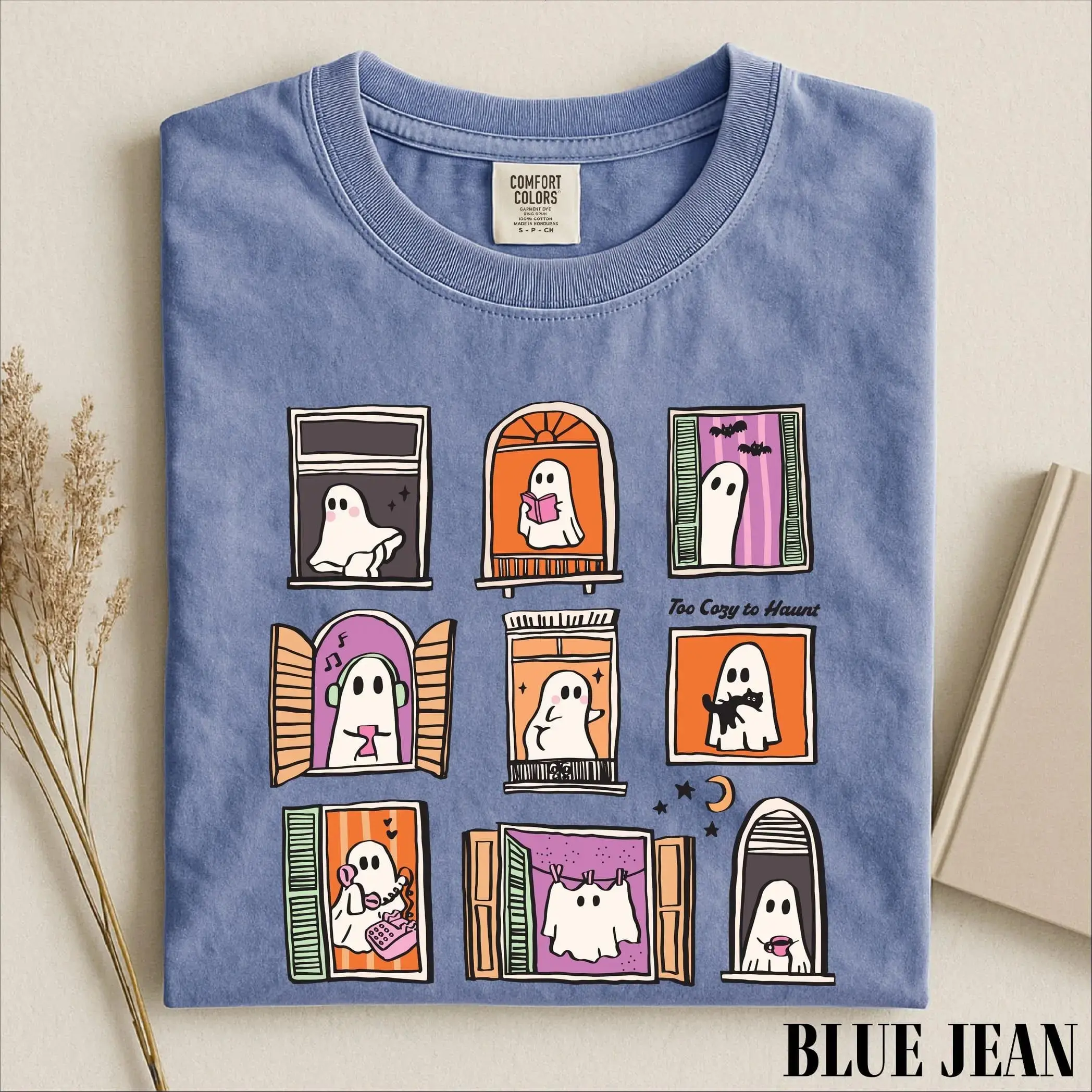 Too Cozy To Haunt Shirt, Cute Ghost Window Graphic Tee, Comfort Colors Halloween Spooky Season Fall Gift Women - photo 4