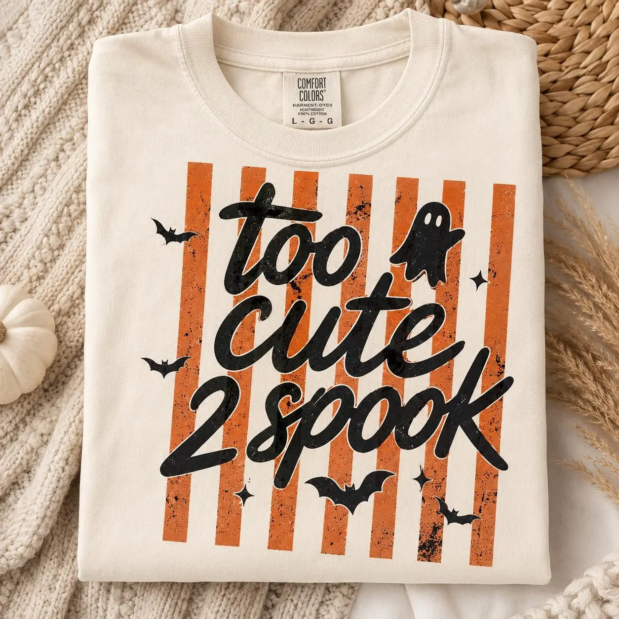Comfort Colors Too Cute To Spook Shirt, Ghost Halloween Tee, Orange Stripe Graphic Top, Spooky Season Gift For Her - photo 2