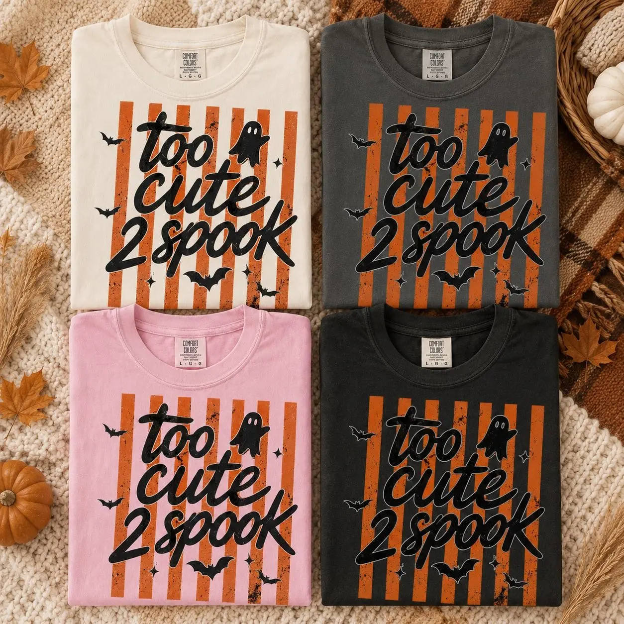 Comfort Colors Too Cute To Spook Shirt, Ghost Halloween Tee, Orange Stripe Graphic Top, Spooky Season Gift For Her - photo 5