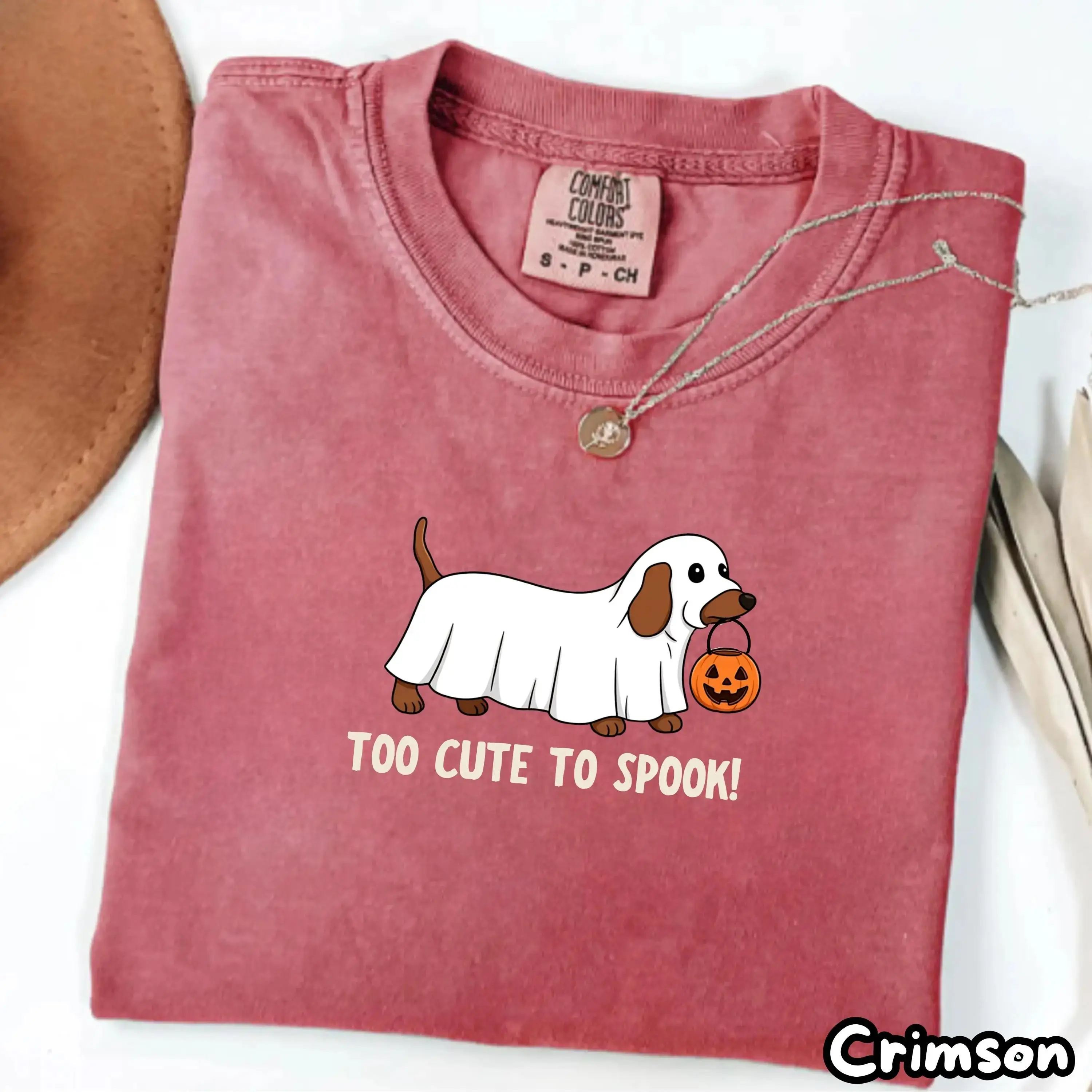 Comfort Colors Too Cute Too Spook Halloween Dachshund Ghost Shirt, Doxie Wiener Dog Pumpkin Autumn Lover Tee - photo 2