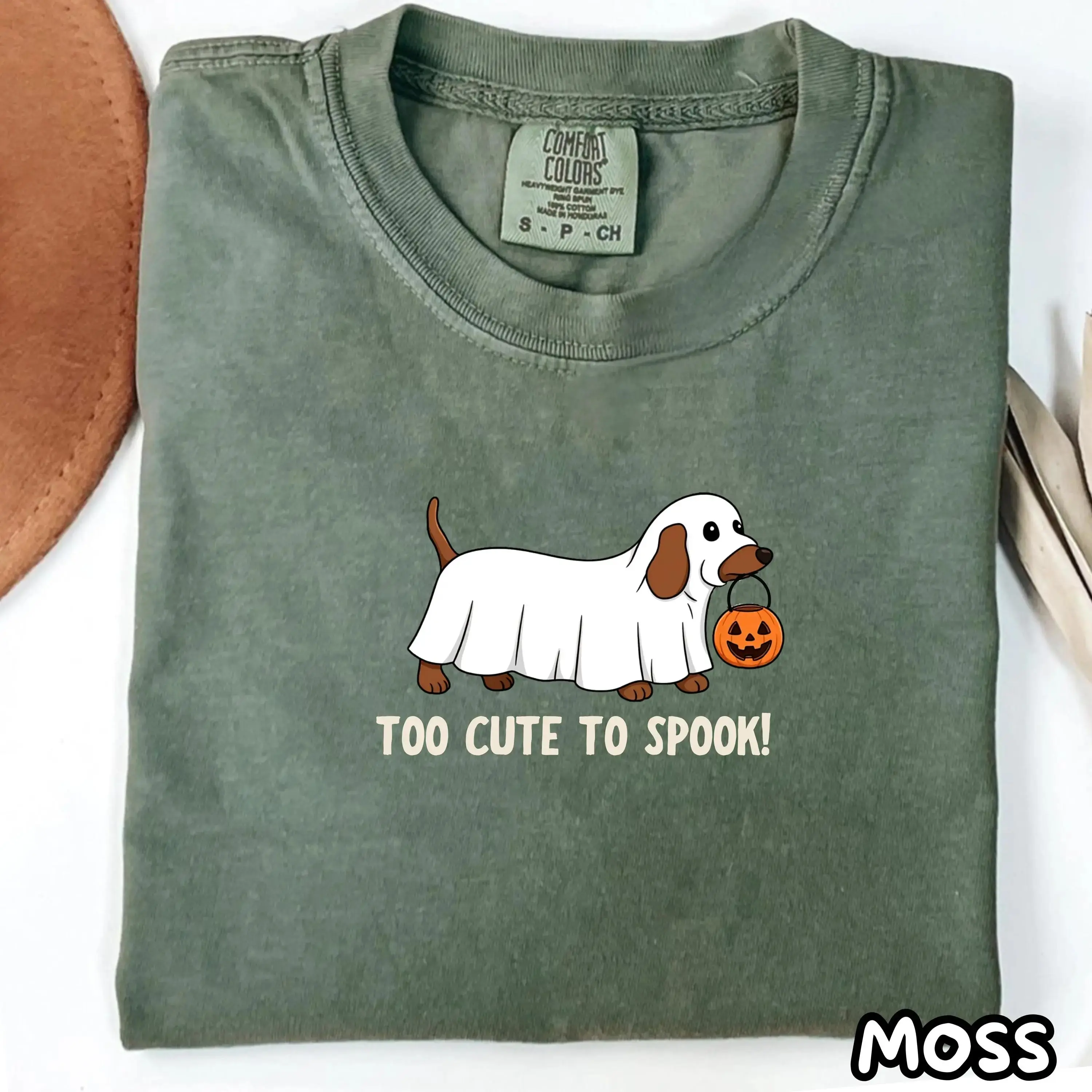 Comfort Colors Too Cute Too Spook Halloween Dachshund Ghost Shirt, Doxie Wiener Dog Pumpkin Autumn Lover Tee - photo 4