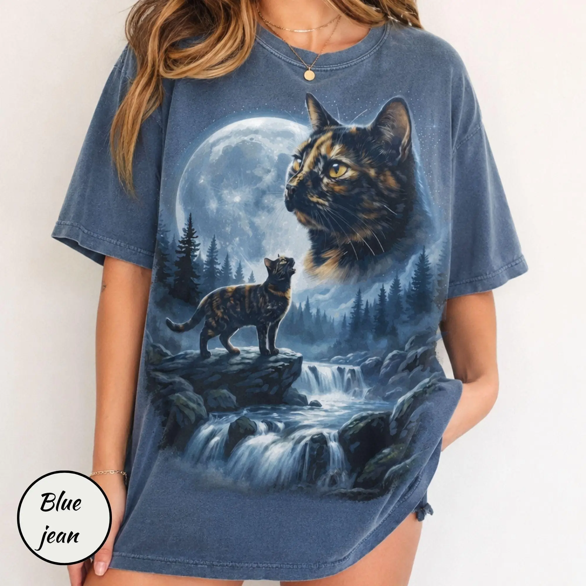 Comfort Colors Tortie Cat Howling to the Moon Shirt, Funny Tortoiseshell Halloween Lover Gift Tee for Women - photo 3