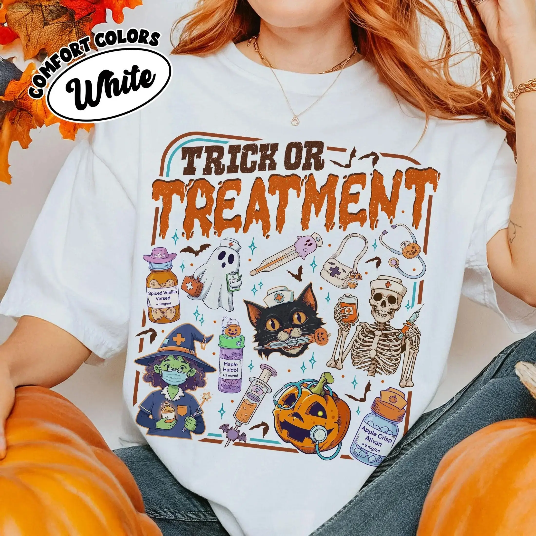 Treat Or Treatment Halloween Nurse Shirt, Comfort Colors Spooky Ghost Nursing Student RN Graphic Tee Gift