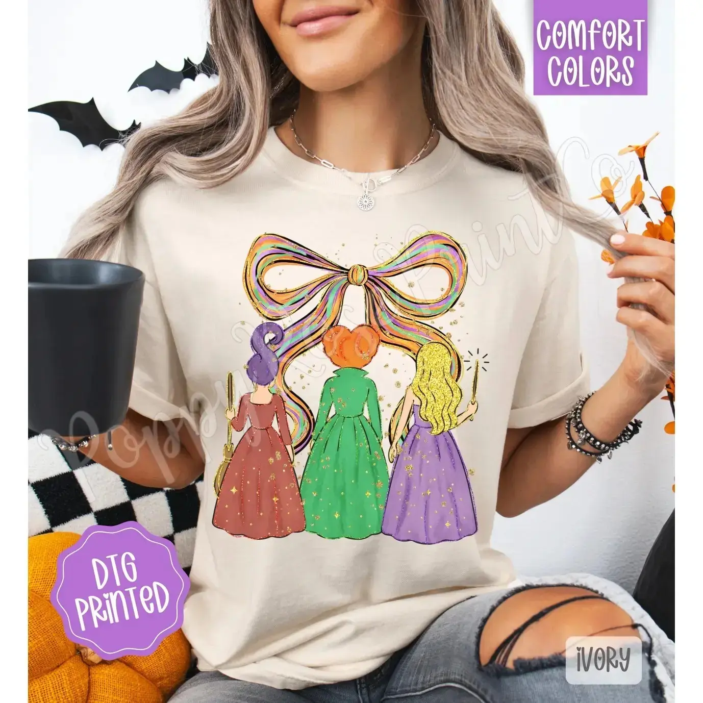 Trendy Preppy Witch Shirt, Womens Fall Comfort Colors Graphic Tee, Spooky Season Halloween Retro Witchy Vibes Cute