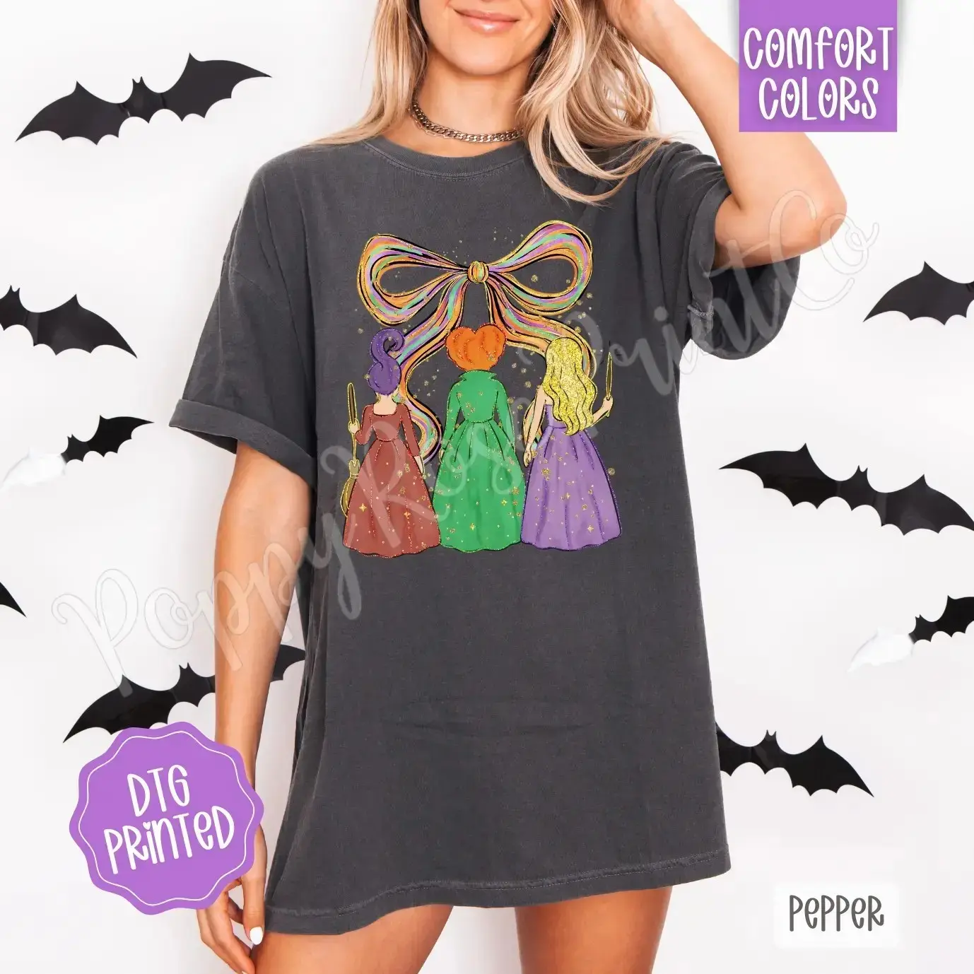 Trendy Preppy Witch Shirt, Womens Fall Comfort Colors Graphic Tee, Spooky Season Halloween Retro Witchy Vibes Cute - photo 2