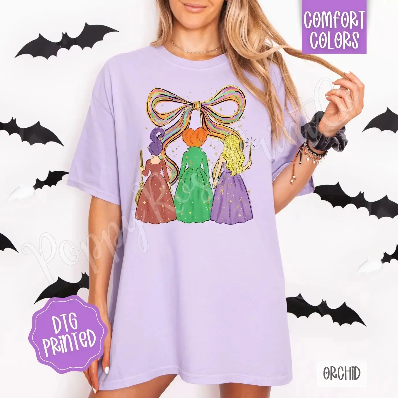 Trendy Preppy Witch Shirt, Womens Fall Comfort Colors Graphic Tee, Spooky Season Halloween Retro Witchy Vibes Cute - photo 4