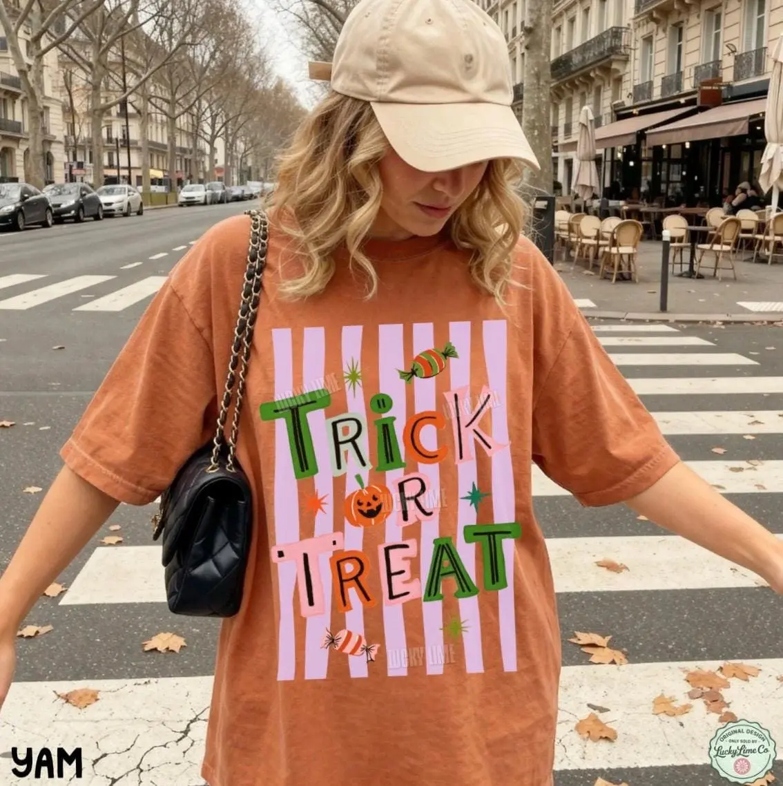 Comfort Colors Trick Or Treat Shirt, Preppy Retro Pumpkin Halloween Tee, Spooky Season Womens Fall Graphic Top - photo 2
