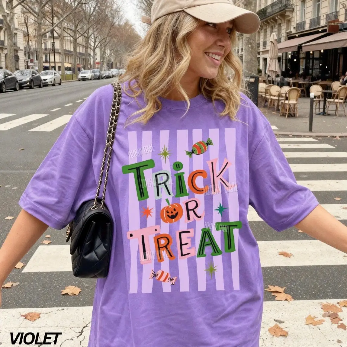 Comfort Colors Trick Or Treat Shirt, Preppy Retro Halloween Tee, Pumpkin Spooky Season Graphic Top - photo 2