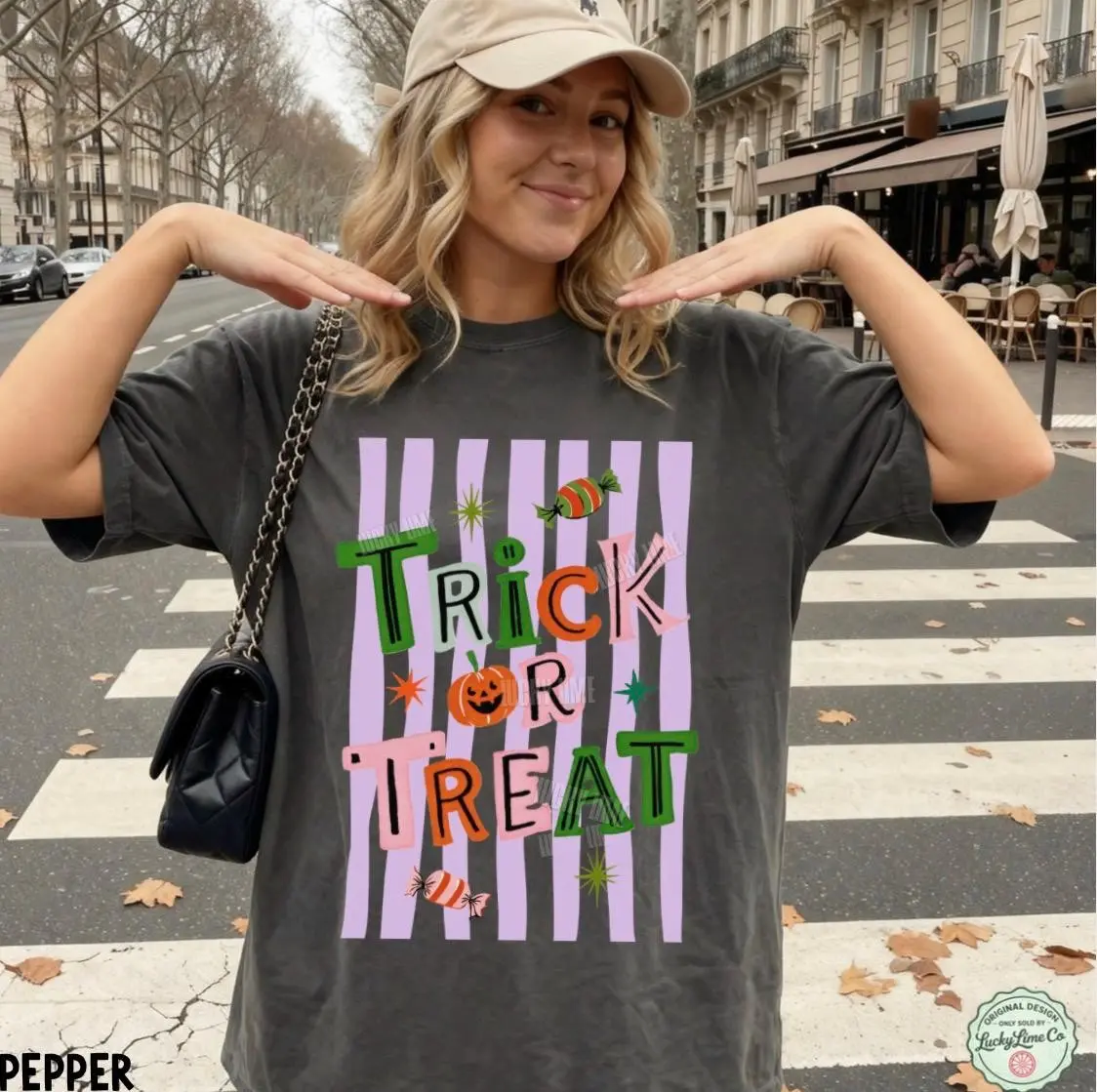 Comfort Colors Trick Or Treat Shirt, Preppy Retro Pumpkin Halloween Tee, Spooky Season Womens Fall Graphic Top - photo 3