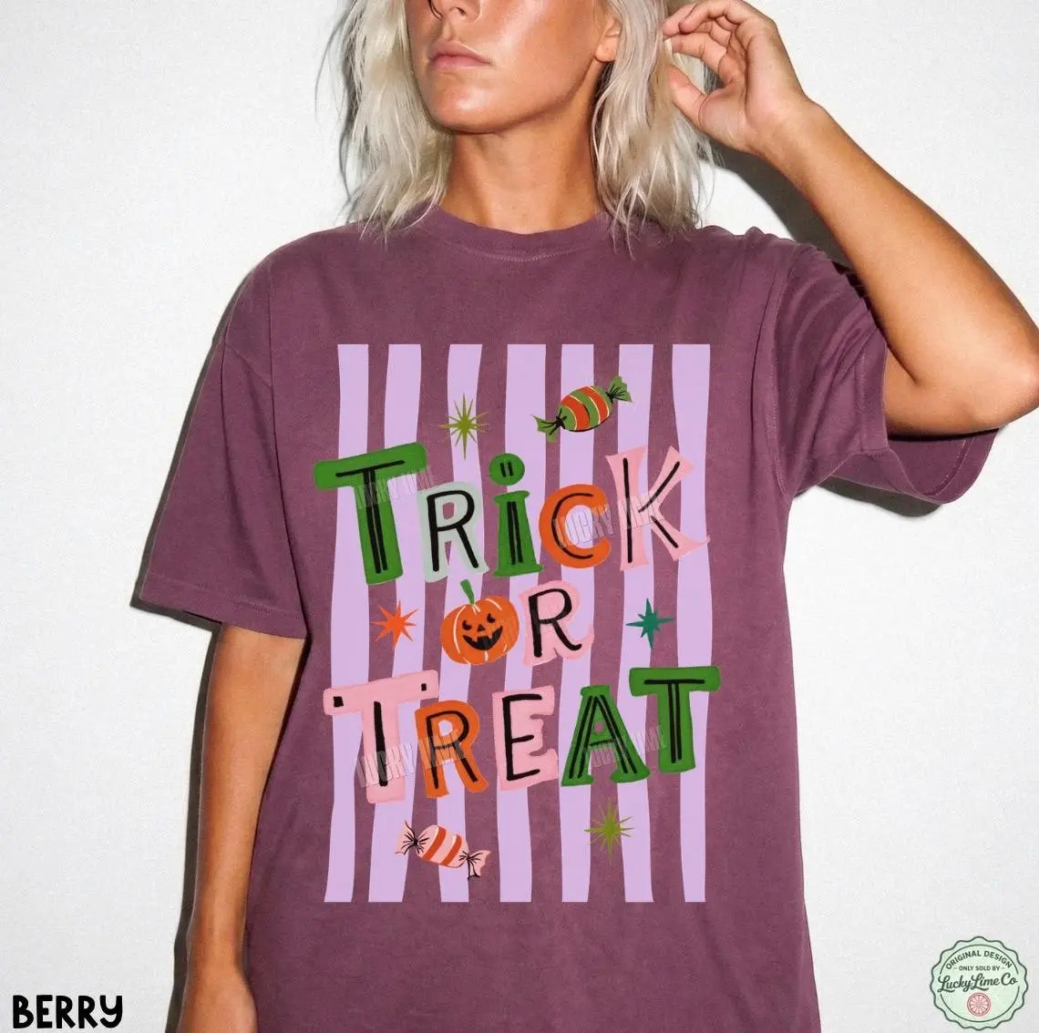 Comfort Colors Trick Or Treat Shirt, Preppy Retro Pumpkin Halloween Tee, Spooky Season Womens Fall Graphic Top - photo 5